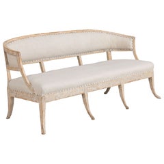 19th c. Swedish Gustavian Painted Barrel Back Sofa Bench with Splayed Legs