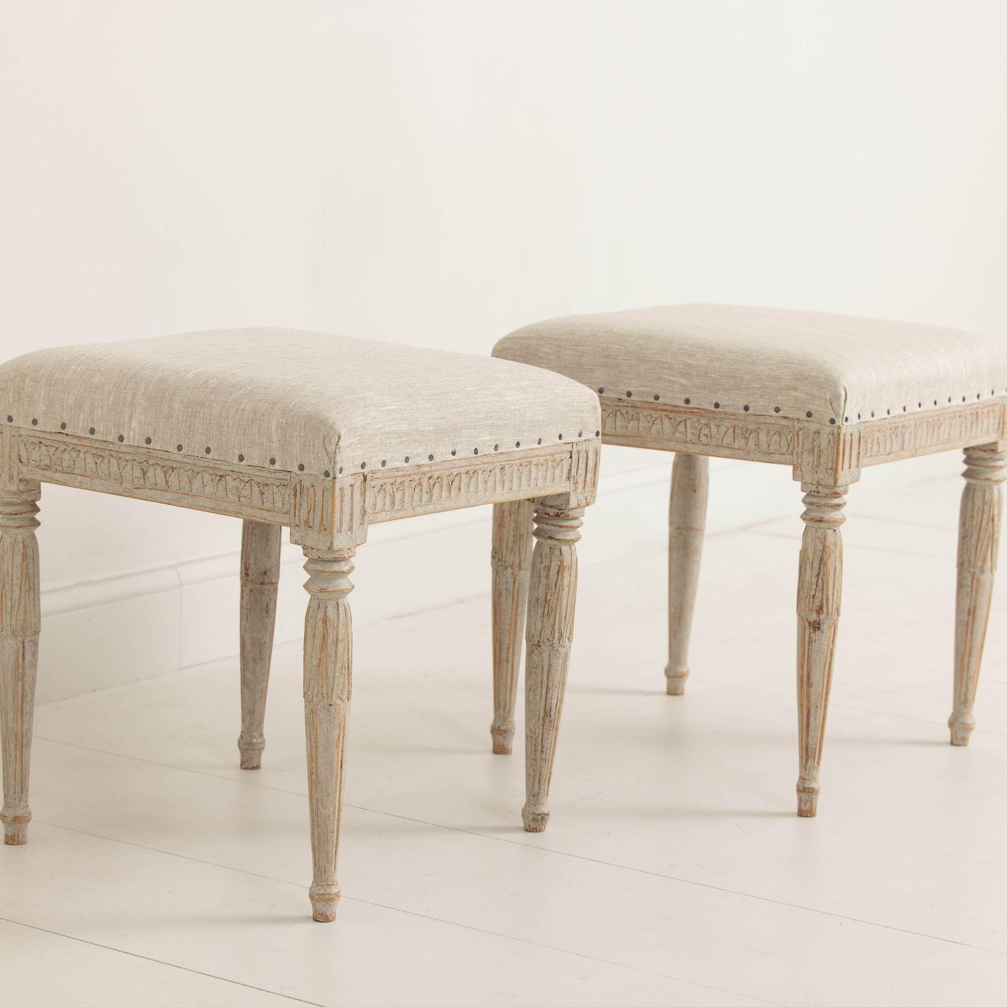Hand-Carved 19th c . Swedish Gustavian Painted Stools Signed by Johannes Ericsson For Sale