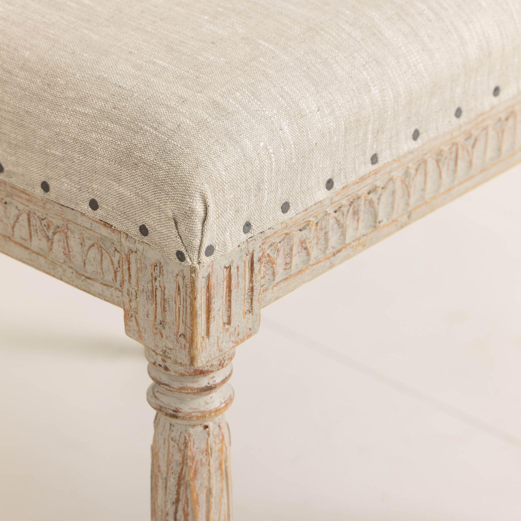 Linen 19th c . Swedish Gustavian Painted Stools Signed by Johannes Ericsson For Sale