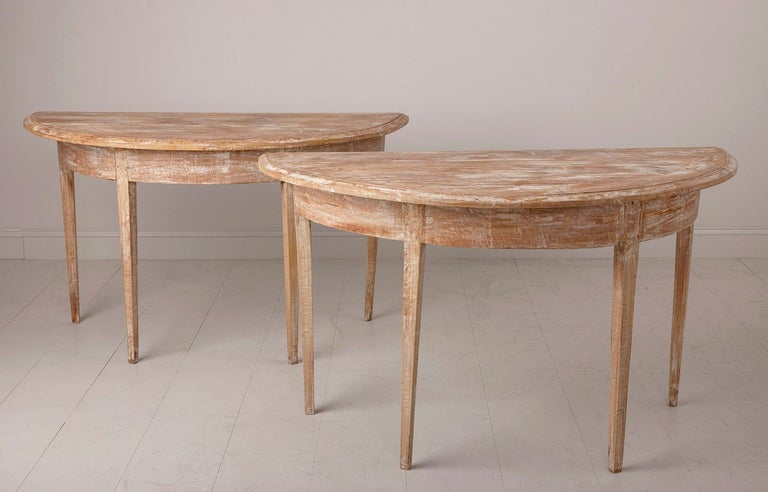 Table Dem 19th C. Swedish Gustavian Pair Large Demilune Console Tables in ...