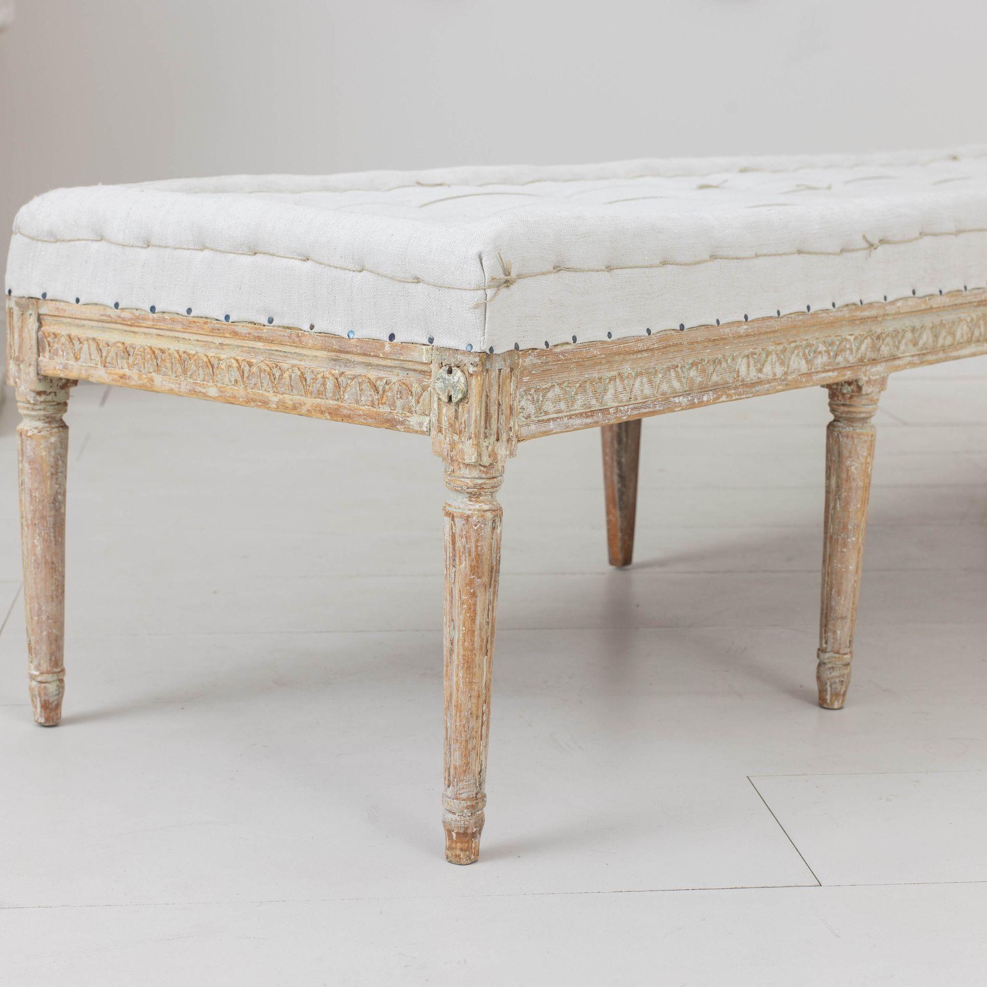 19th c. Swedish Gustavian Period Bench or Footstool in Original Paint 4