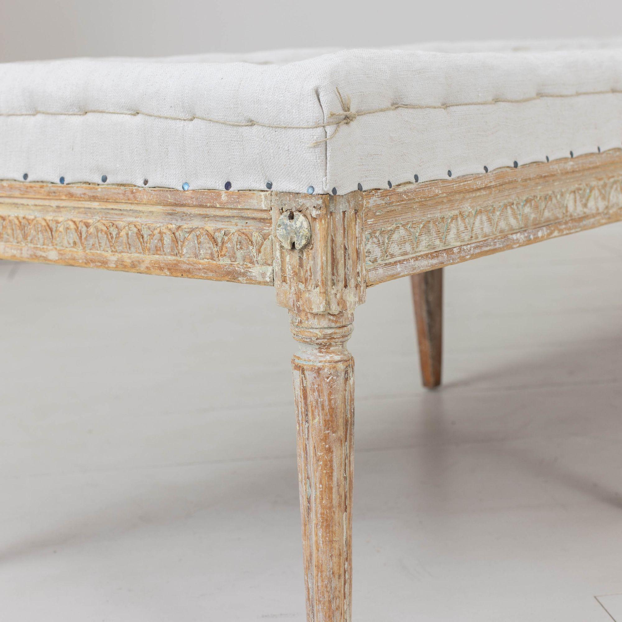 19th c. Swedish Gustavian Period Bench or Footstool in Original Paint 5