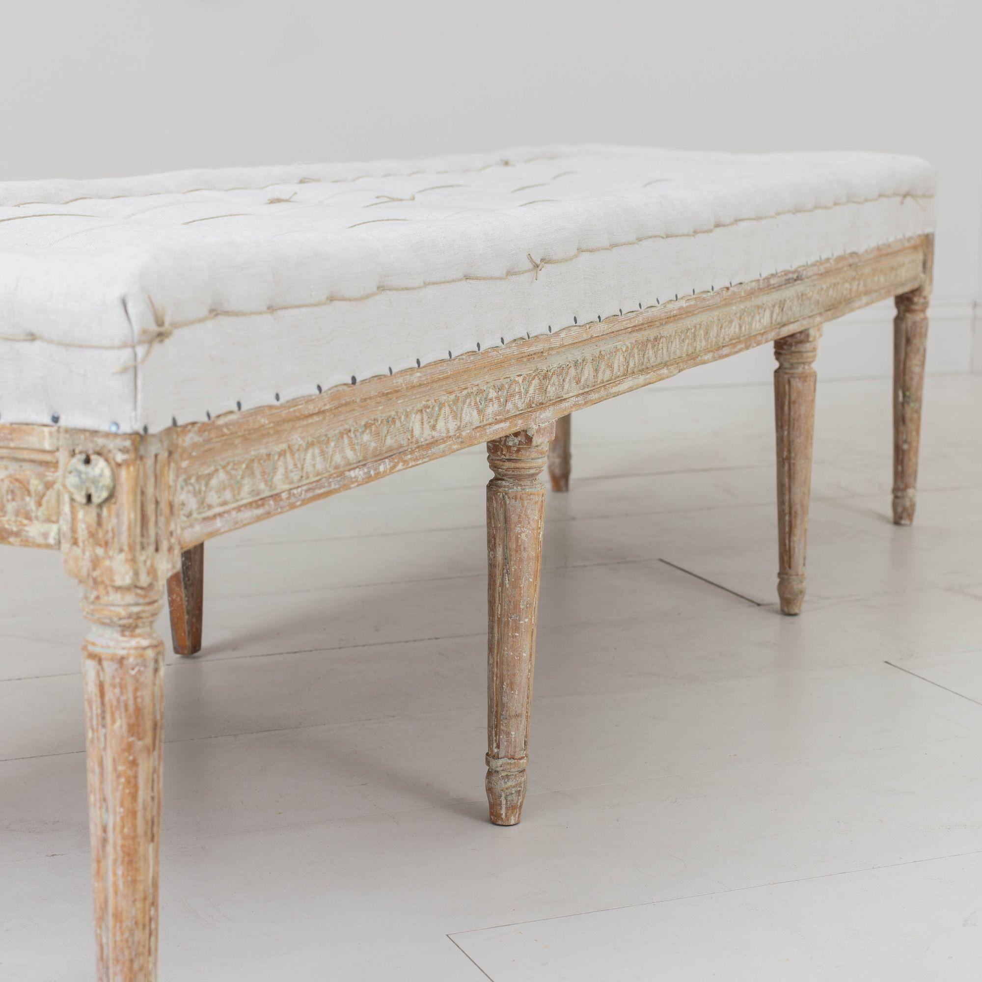 19th c. Swedish Gustavian Period Bench or Footstool in Original Paint 7