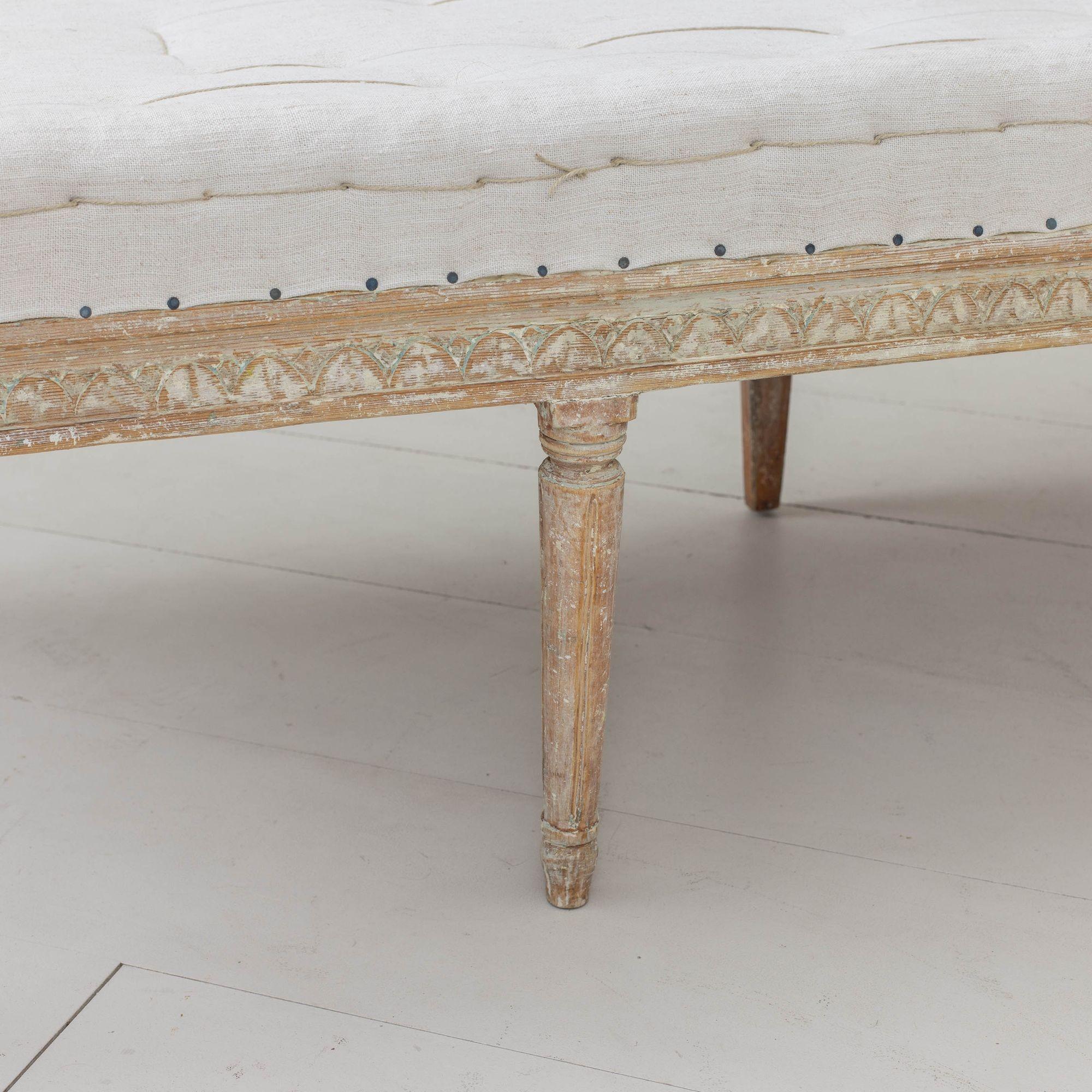 19th c. Swedish Gustavian Period Bench or Footstool in Original Paint 1