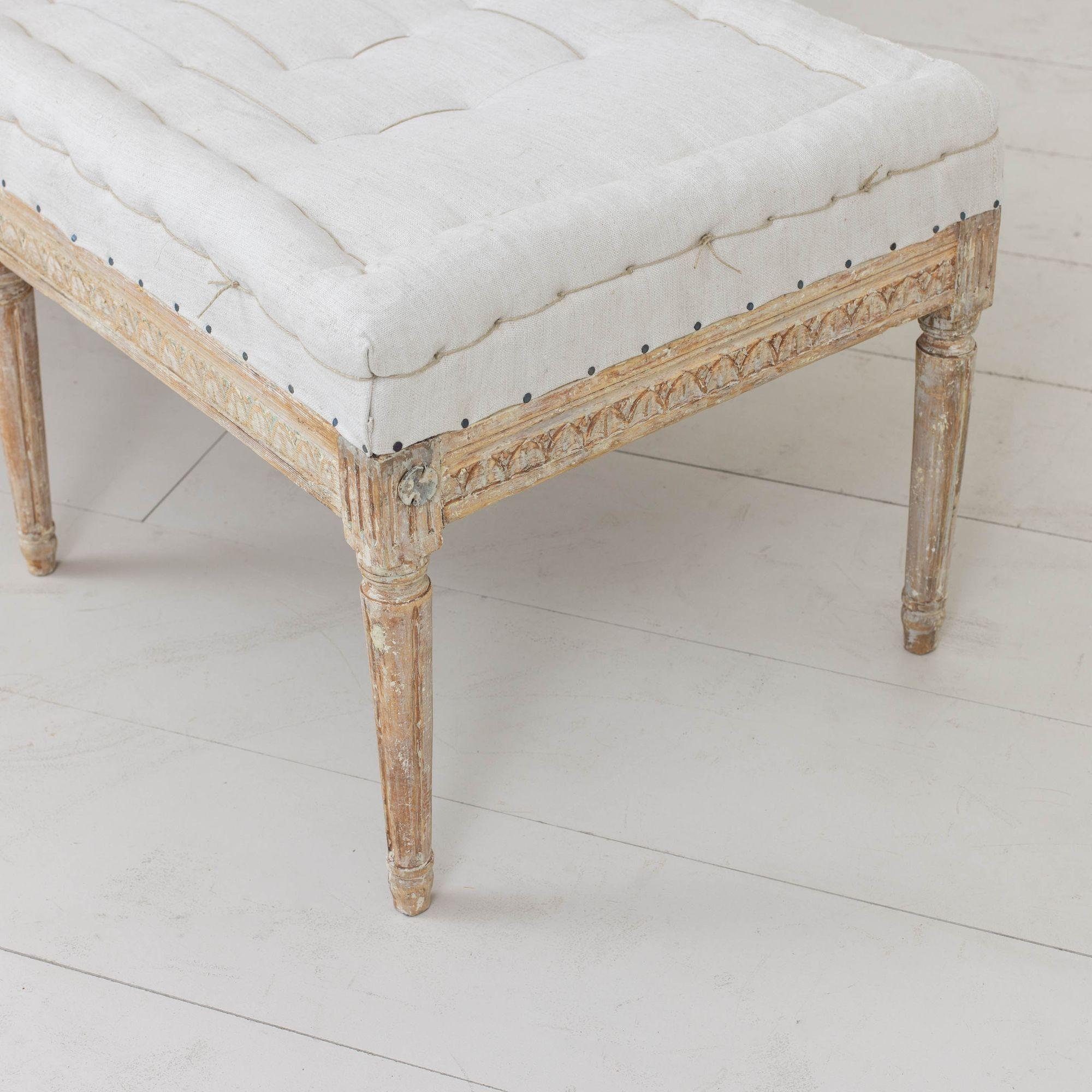 19th c. Swedish Gustavian Period Bench or Footstool in Original Paint 2