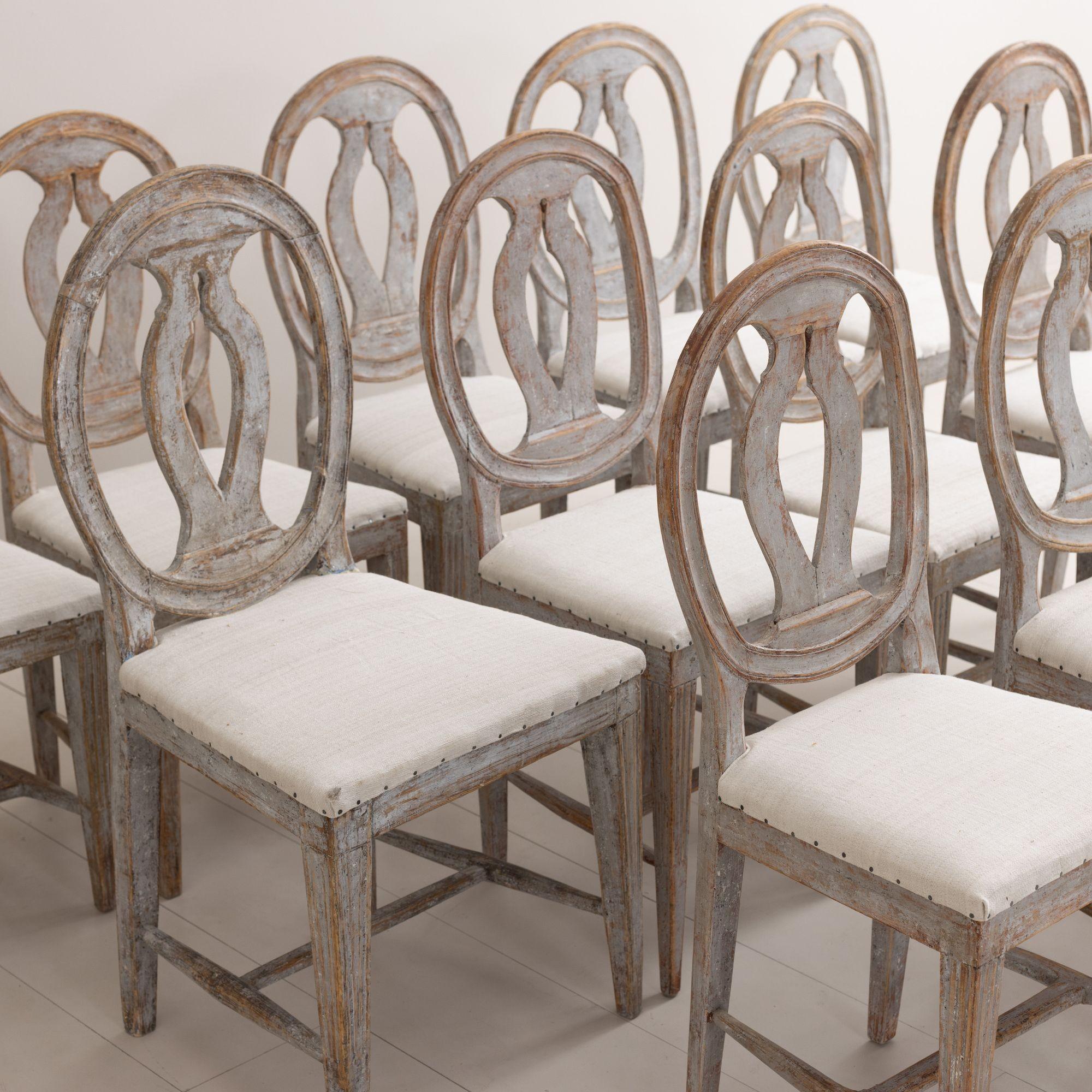 19th c. Collection of Twelve Gustavian 'Swedish Model' Chairs in Original Paint 4