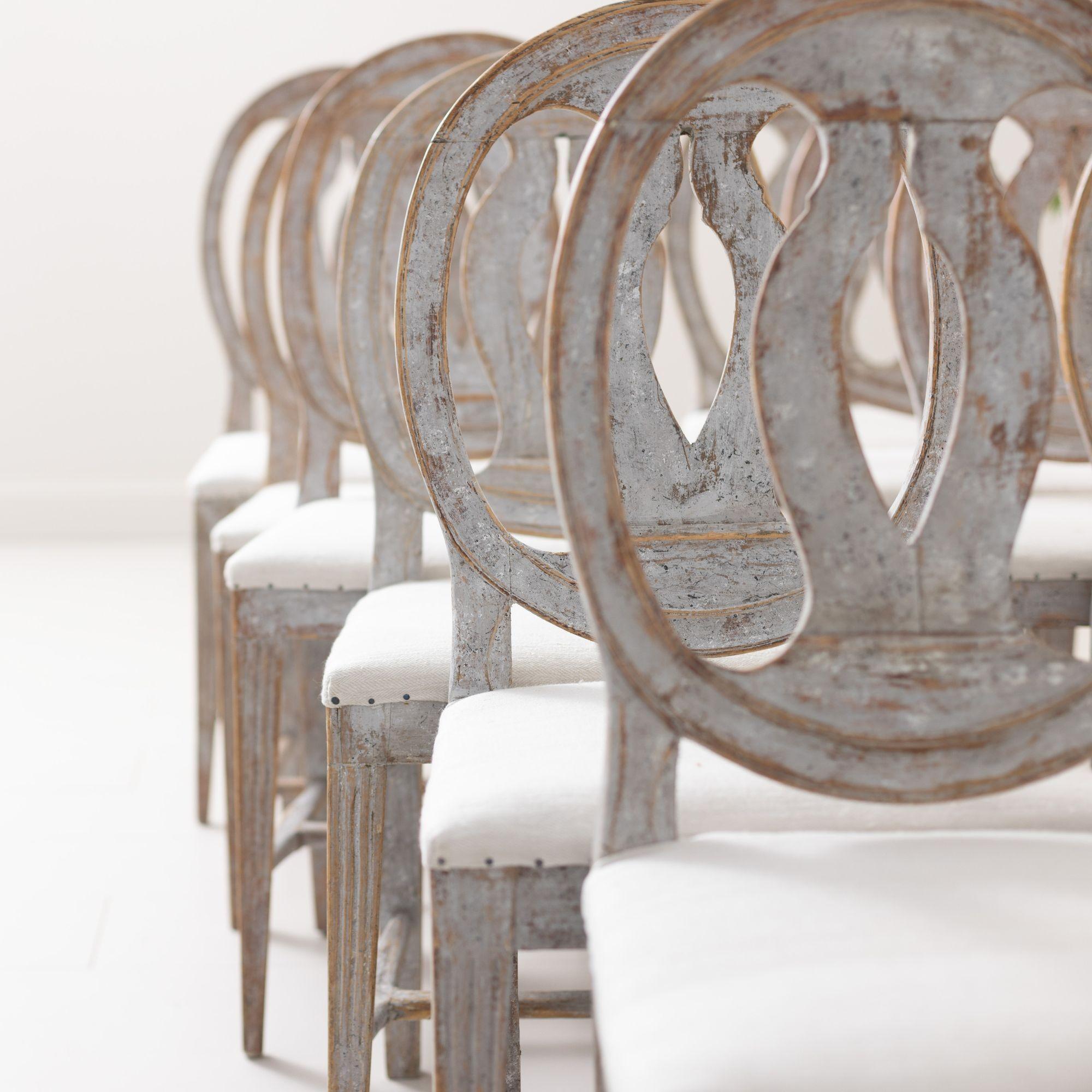 19th c. Collection of Twelve Gustavian 'Swedish Model' Chairs in Original Paint 7