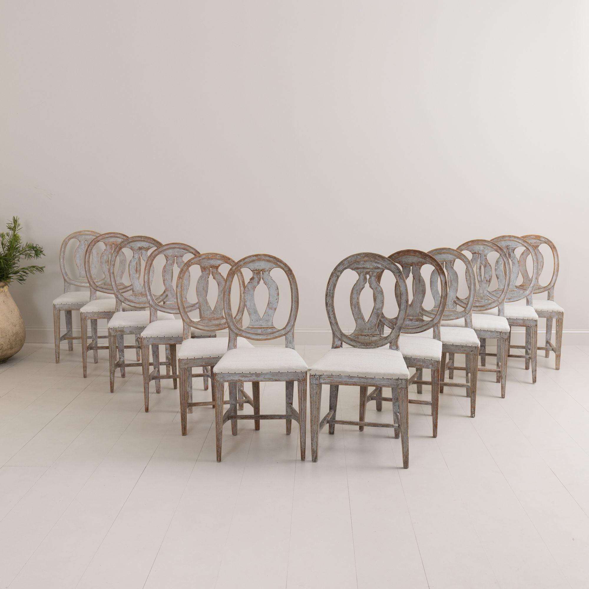 19th c. Collection of Twelve Gustavian 'Swedish Model' Chairs in Original Paint 9