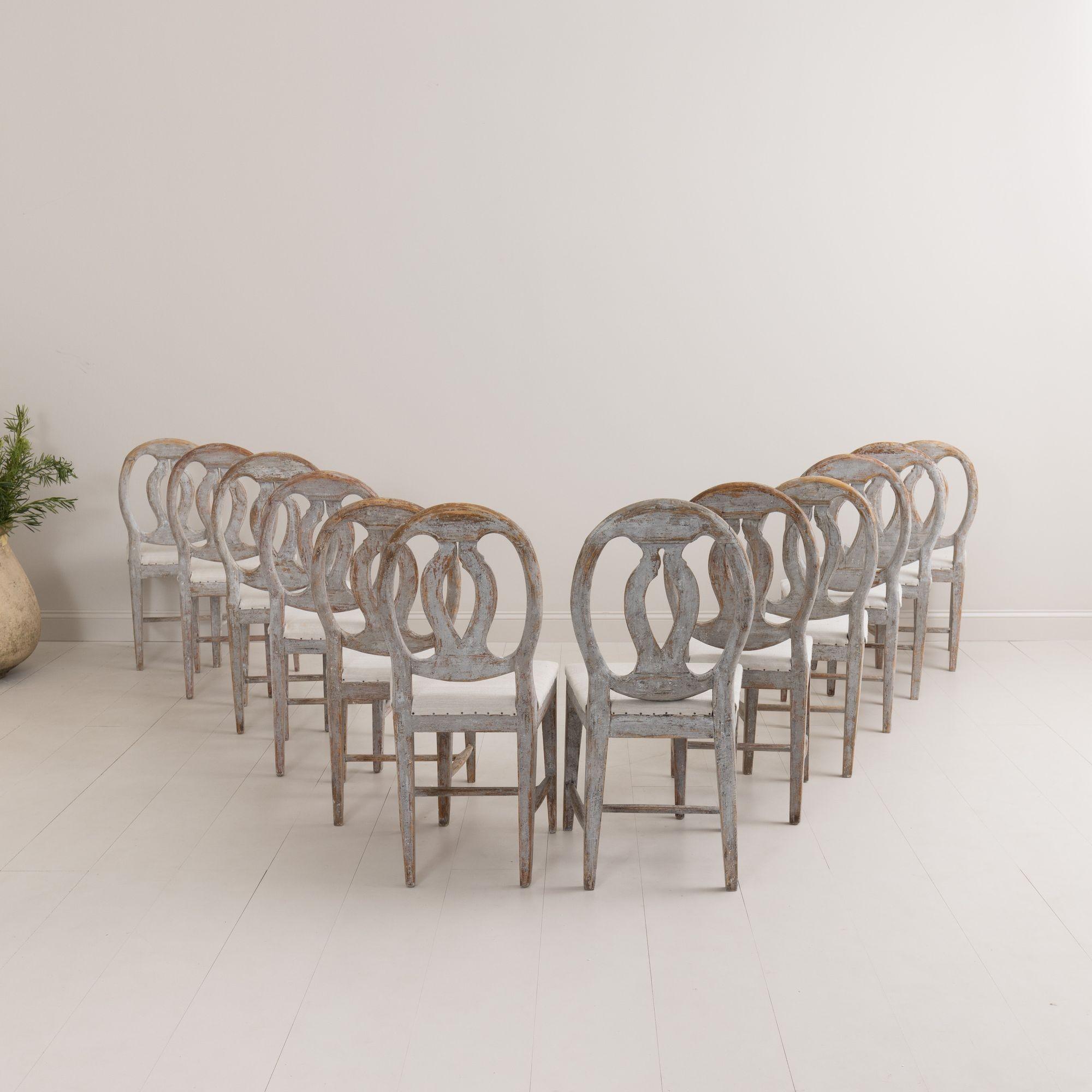 19th c. Collection of Twelve Gustavian 'Swedish Model' Chairs in Original Paint 10