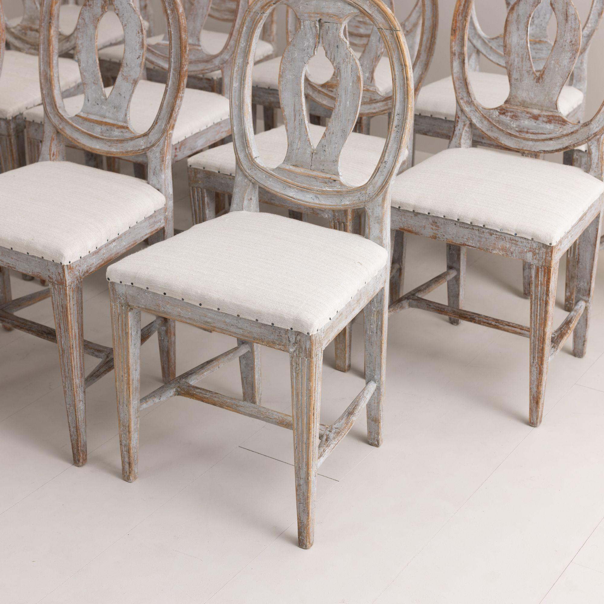 19th c. Collection of Twelve Gustavian 'Swedish Model' Chairs in Original Paint In Excellent Condition In Wichita, KS