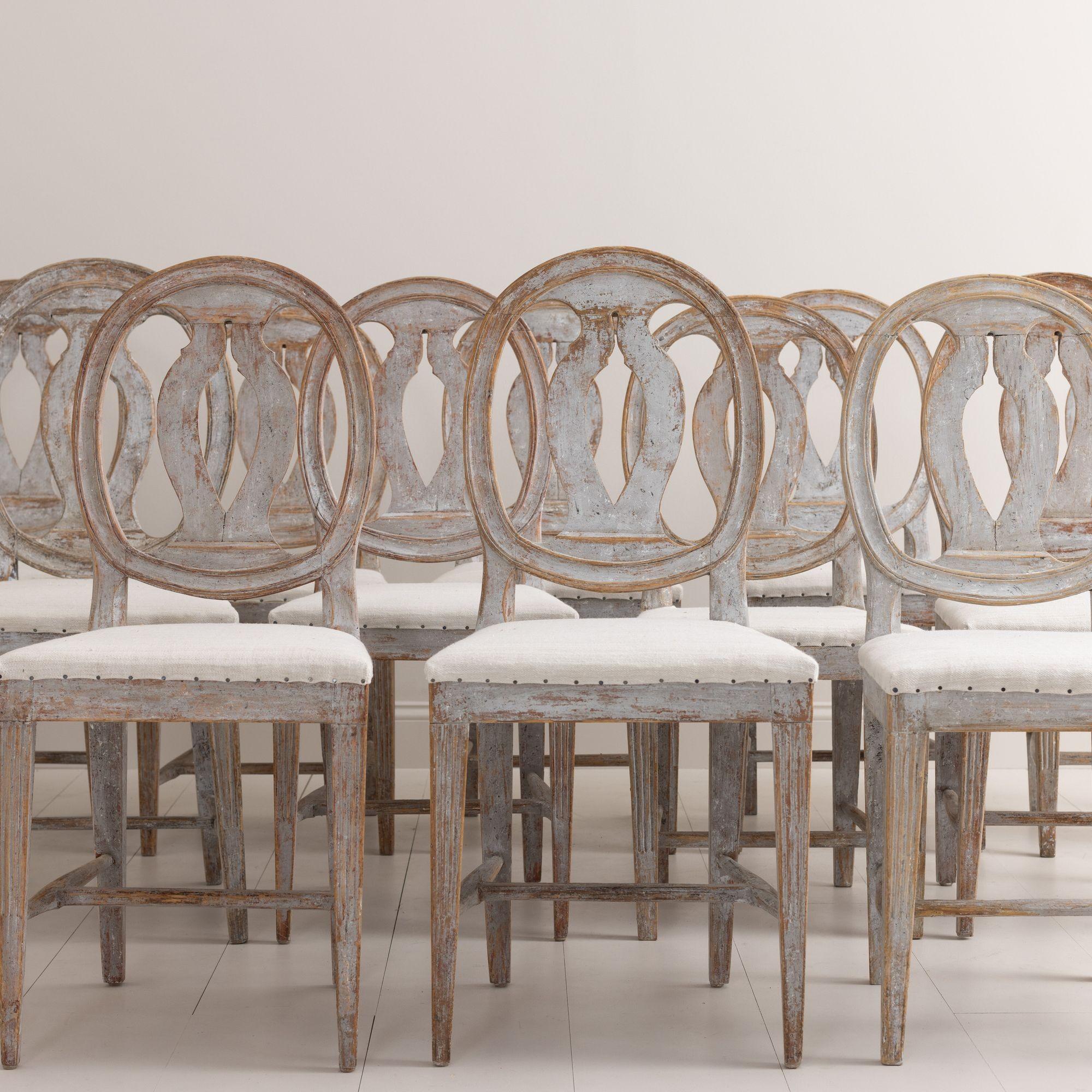 19th Century 19th c. Collection of Twelve Gustavian 'Swedish Model' Chairs in Original Paint