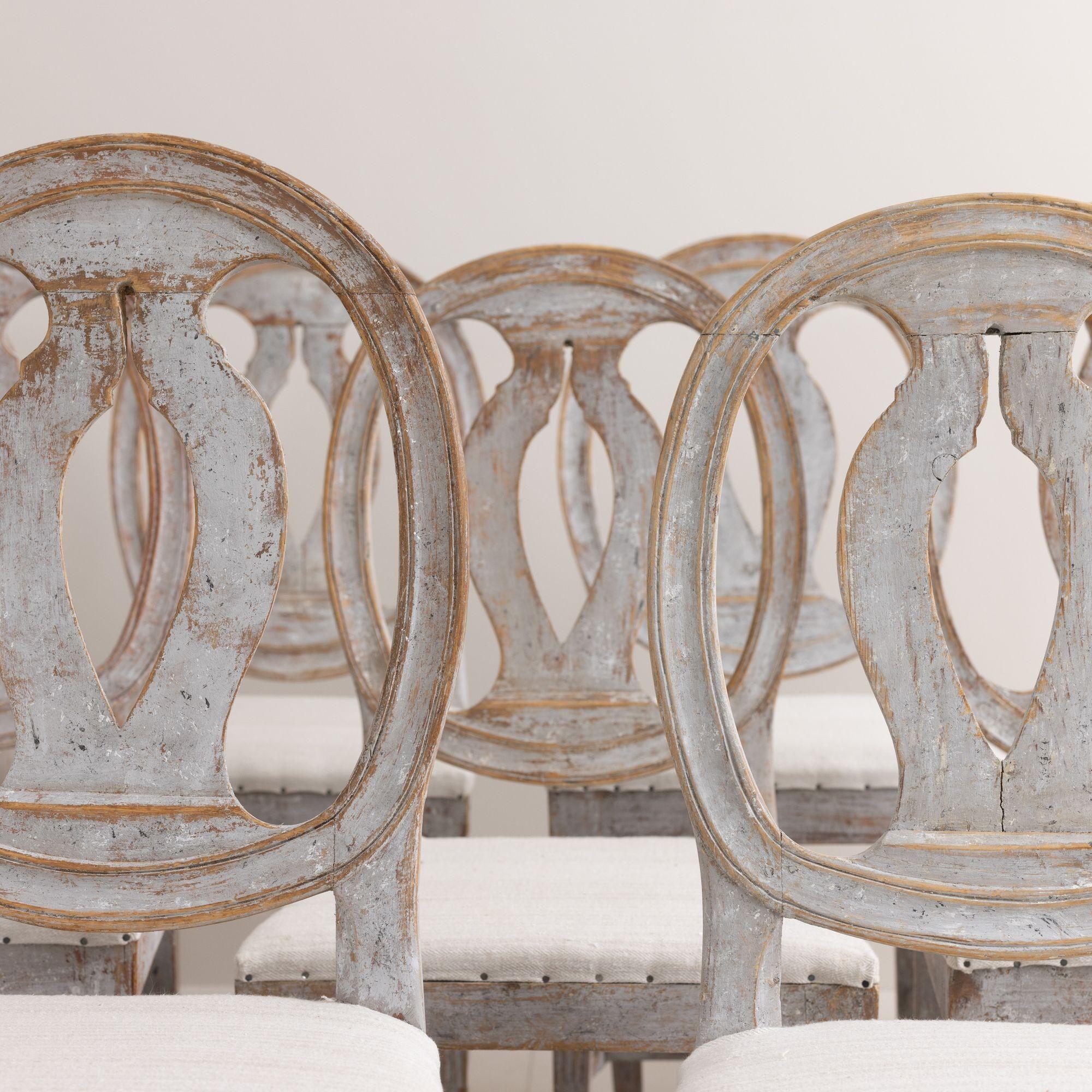 Wood 19th c. Collection of Twelve Gustavian 'Swedish Model' Chairs in Original Paint
