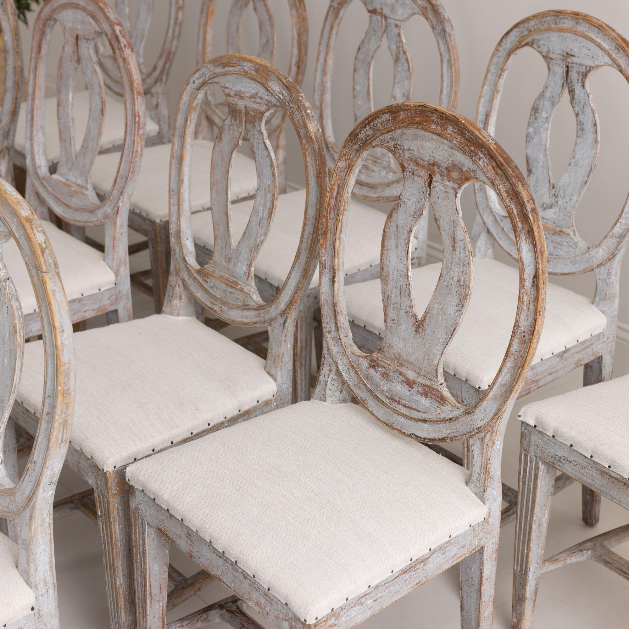 19th c. Collection of Twelve Gustavian 'Swedish Model' Chairs in Original Paint 1