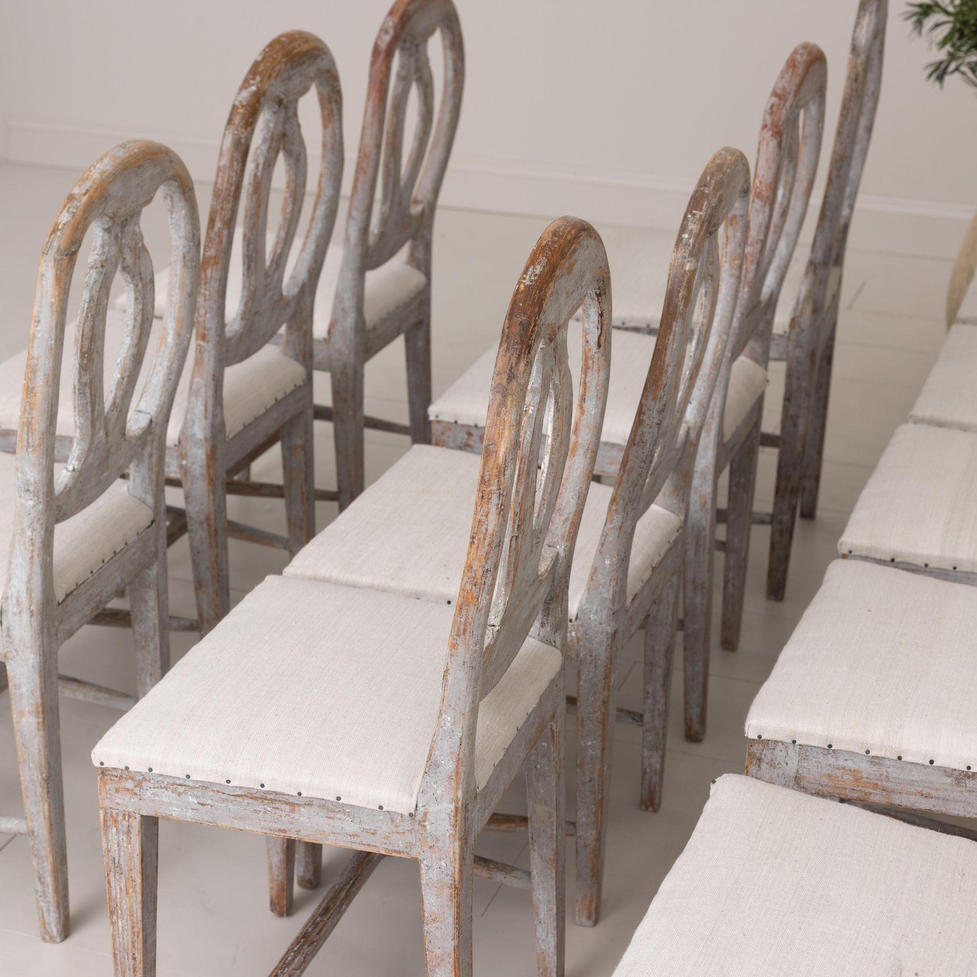 19th c. Collection of Twelve Gustavian 'Swedish Model' Chairs in Original Paint 2