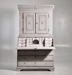 19th C. Swedish Gustavian Period Painted Secretary with Library