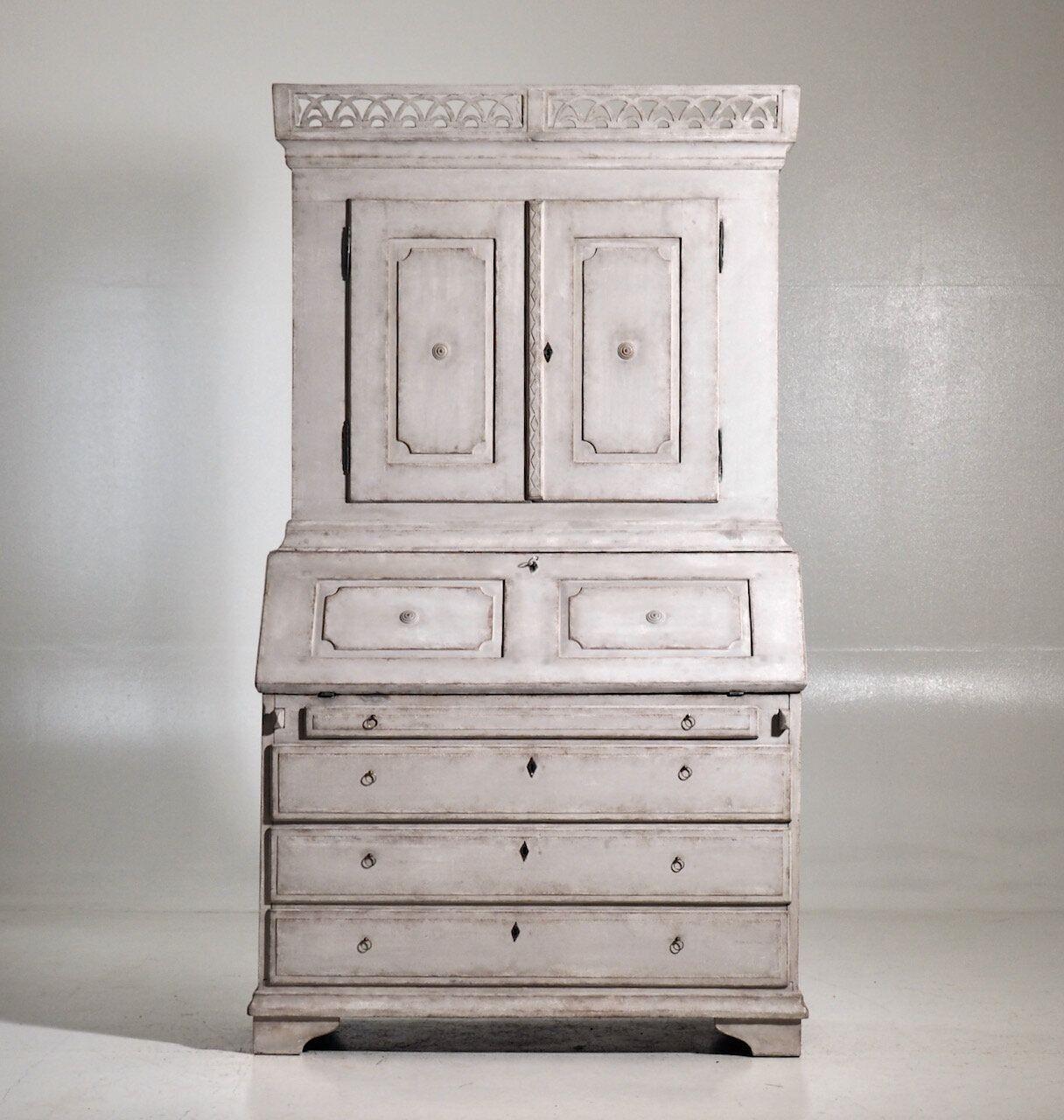 19th C. Swedish Gustavian Period Painted Secretary with Library 2