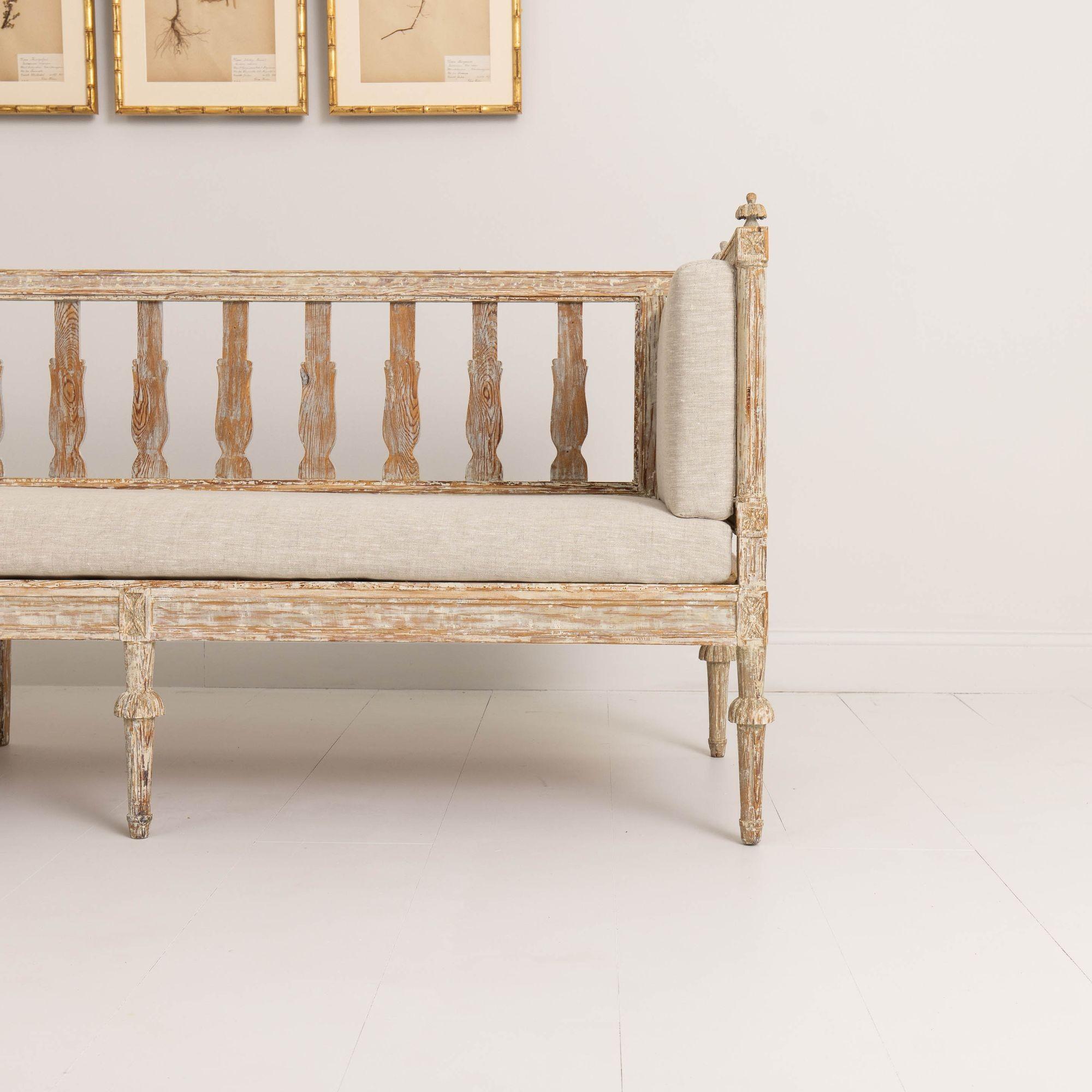 19th Century 19th c. Swedish Gustavian Period Sofa Bench in Original Paint For Sale