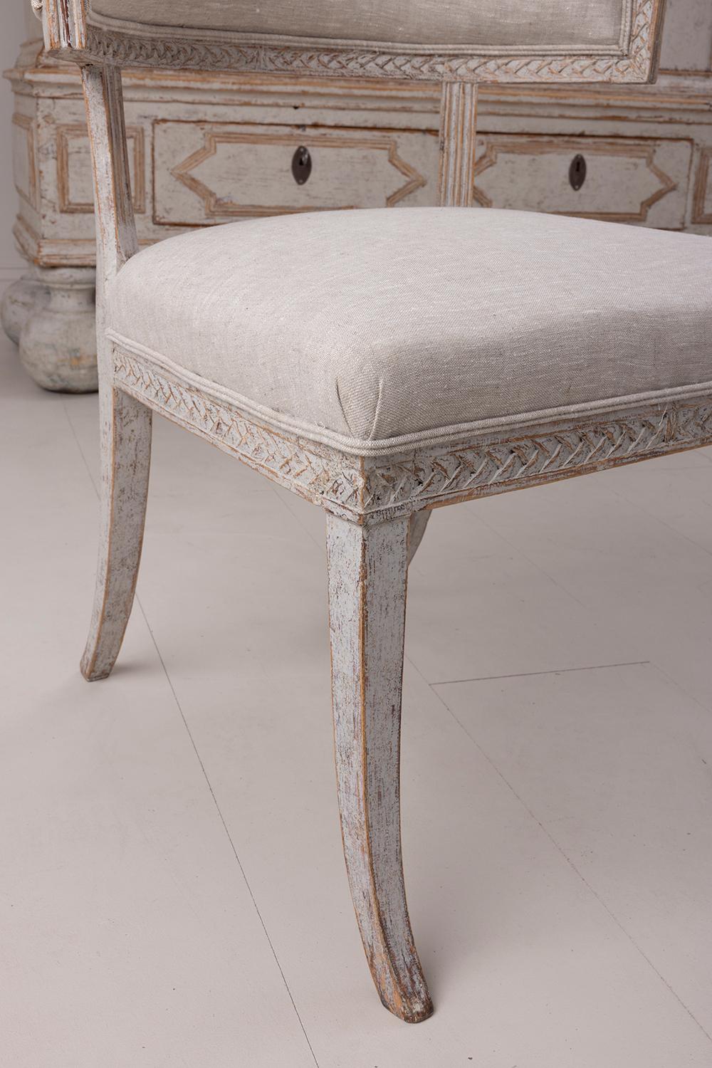 19th C. Swedish Gustavian Period Upholstered and Painted Klismos Chair For Sale 1