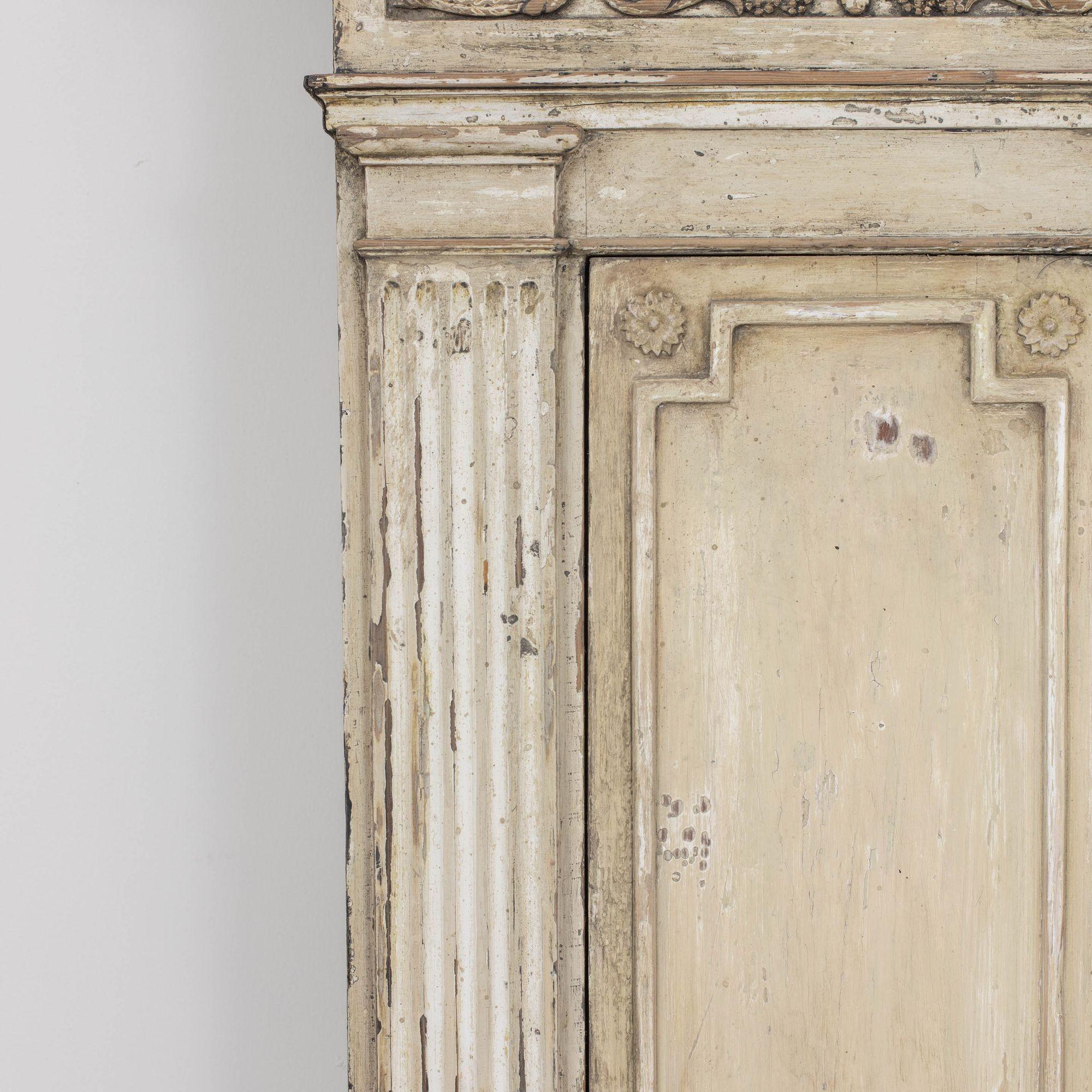 Wood 19th c. Swedish Gustavian Pilaster Cupboard in Original Paint