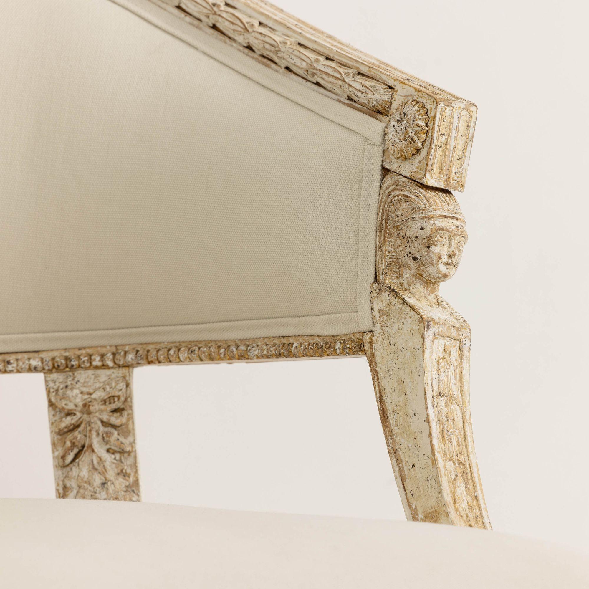 19th Century 19th c. Swedish Gustavian Settee with Egyptian Carvings in Original Paint For Sale