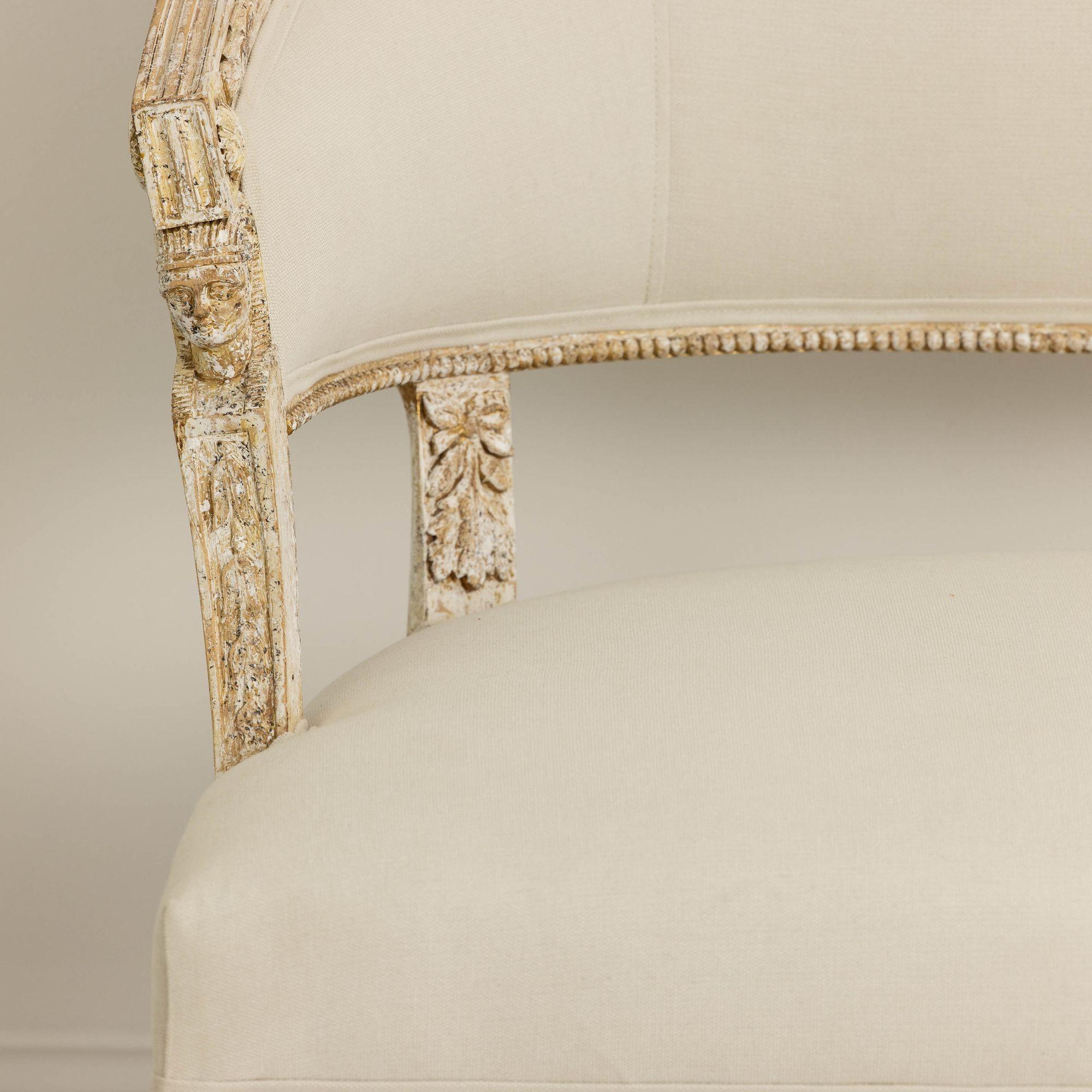 19th c. Swedish Gustavian Settee with Egyptian Carvings in Original Paint For Sale 3