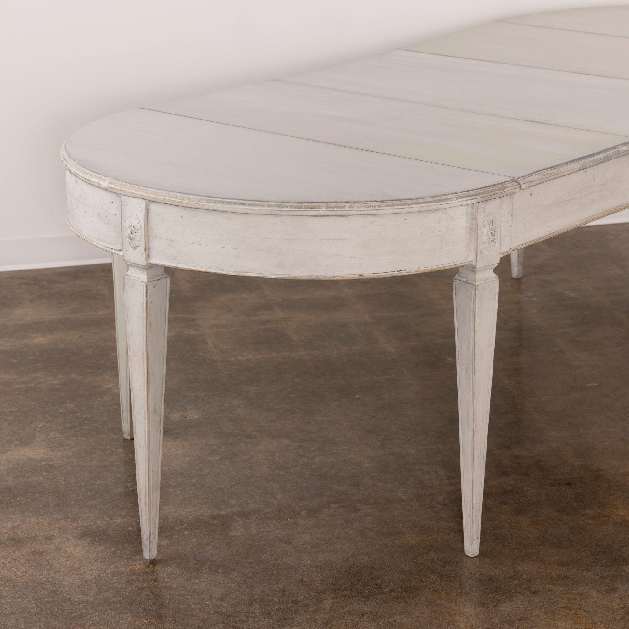 Hand-Carved 19th c. Swedish Gustavian Style Extension Table with Three Leaves