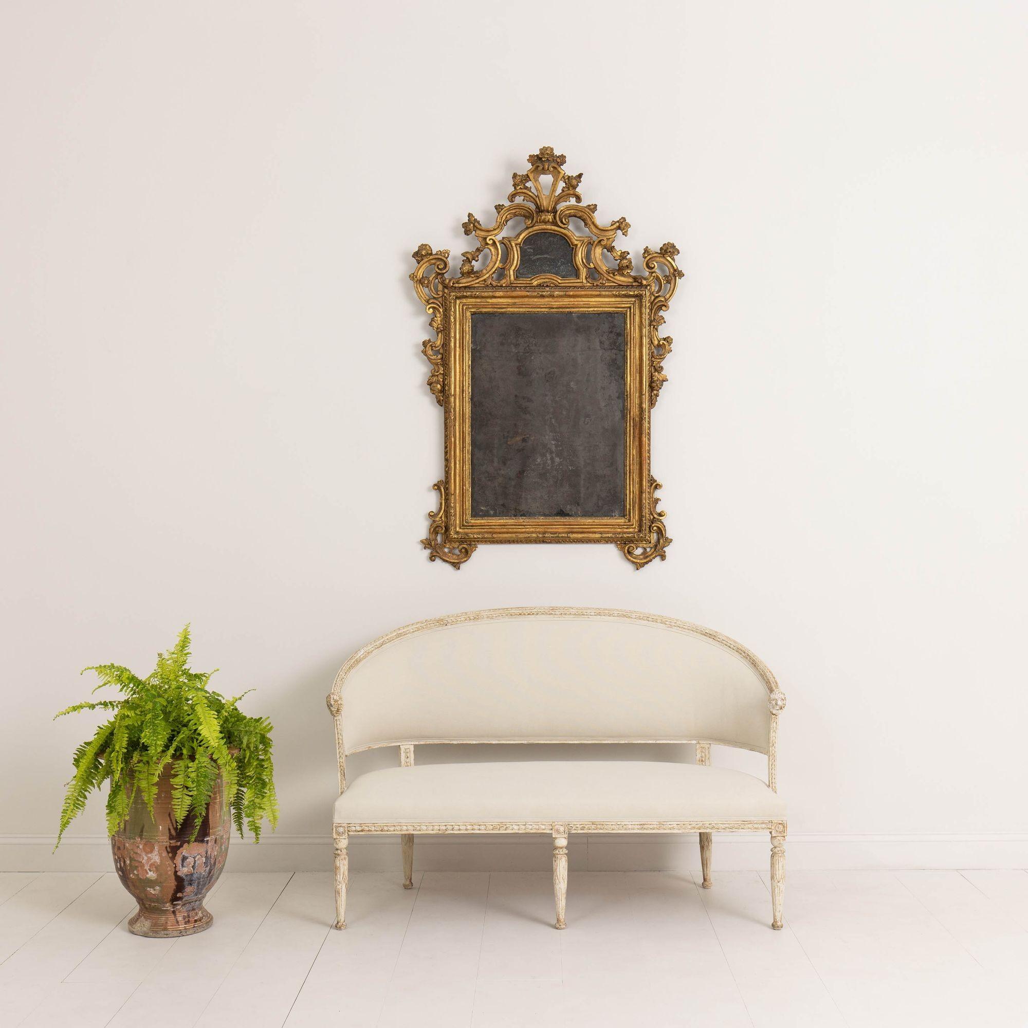 Hand-Carved 19th c. Swedish Gustavian Sofa or Settee with Lion Heads in Original Paint For Sale