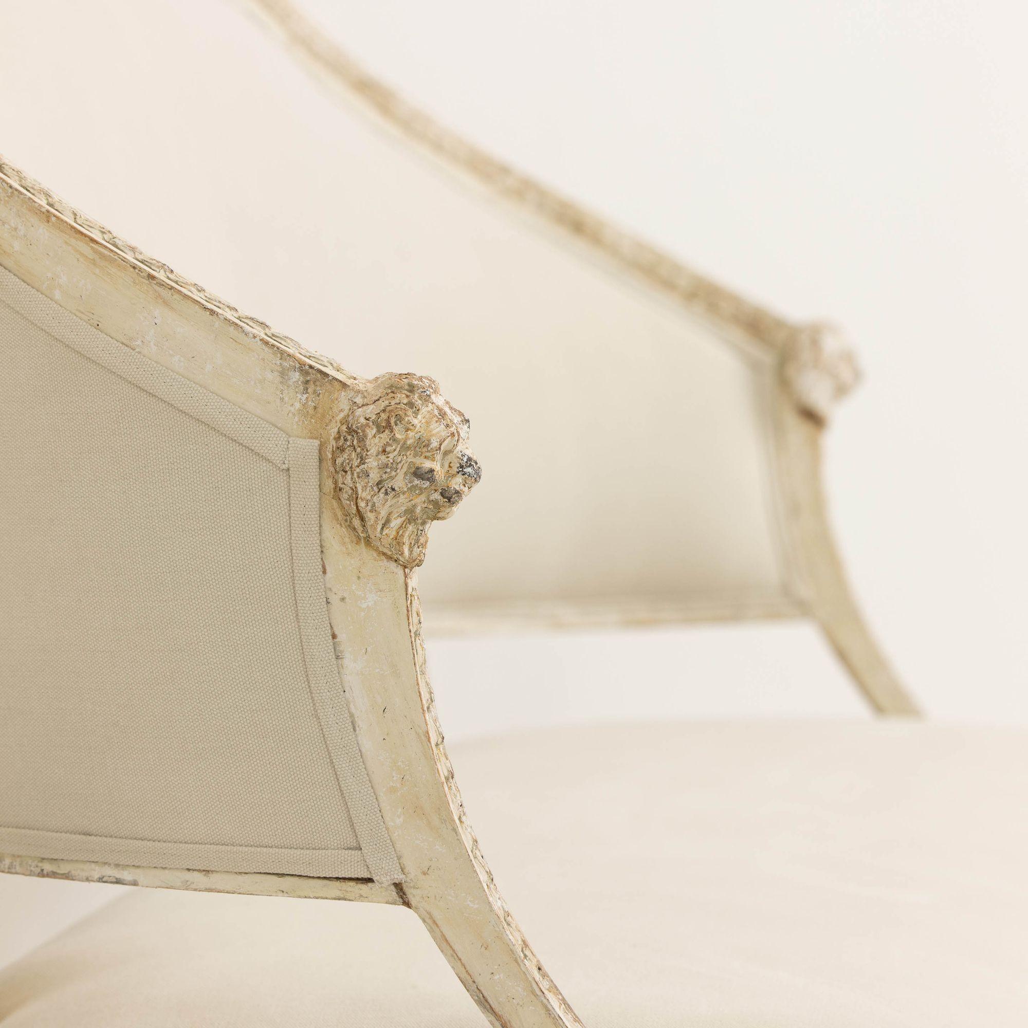 19th Century 19th c. Swedish Gustavian Sofa or Settee with Lion Heads in Original Paint For Sale