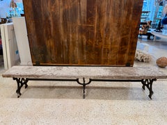 19th C. Swedish Long Rustic Iron and Wood Plank Bench