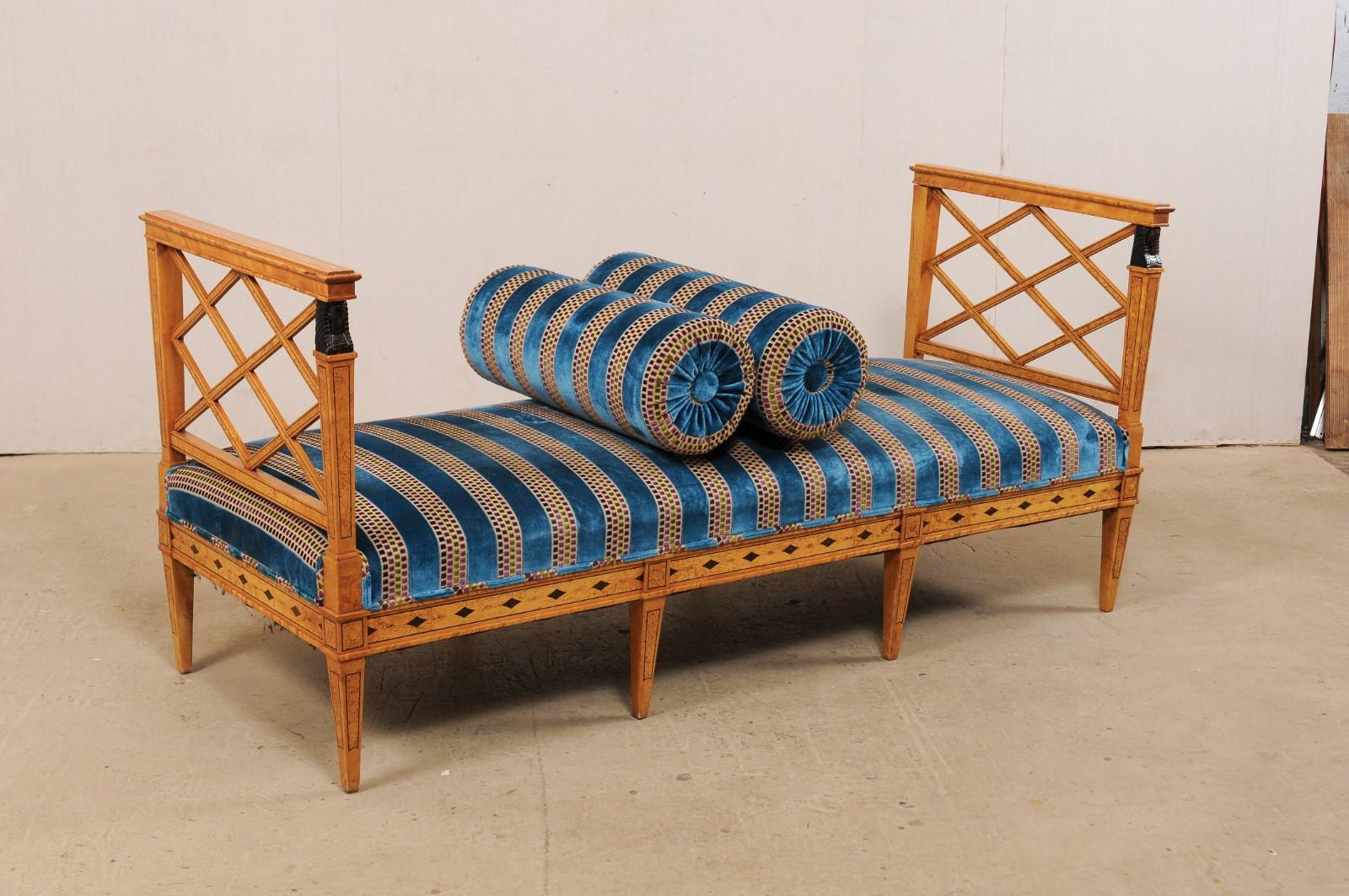 Swedish Neoclassical Style Upholstered Bench with Egyptian Revival Carvings 1