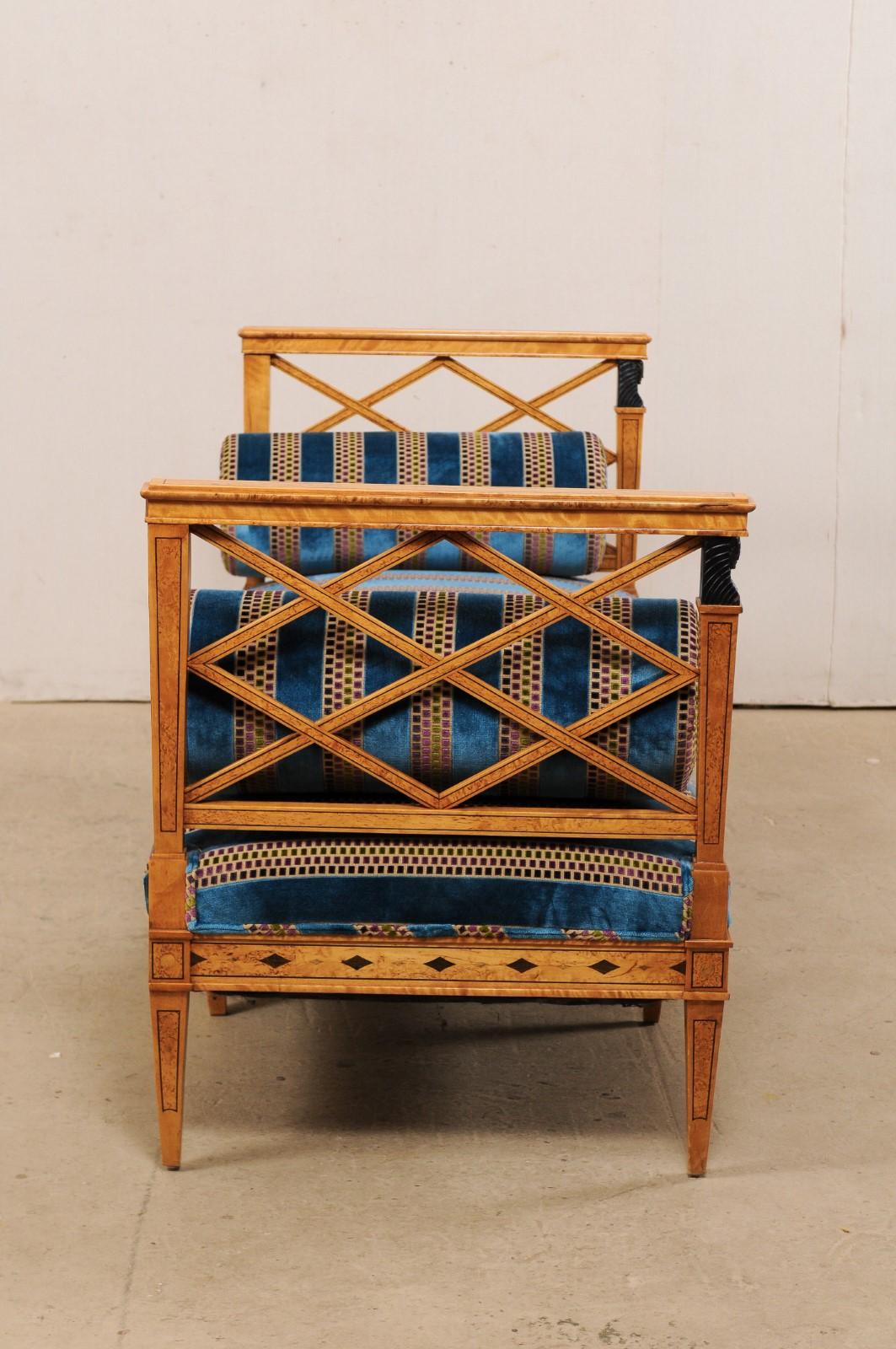 Swedish Neoclassical Style Upholstered Bench with Egyptian Revival Carvings 2