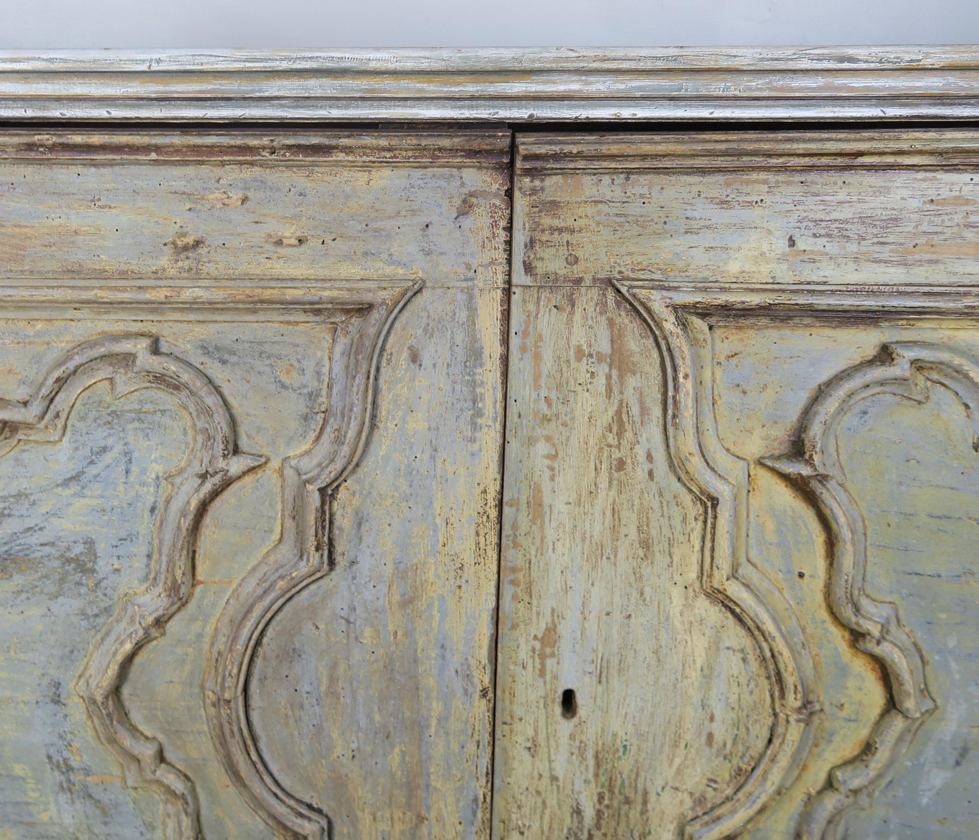 19th Century Swedish Painted Cabinet with Carved Doors 5