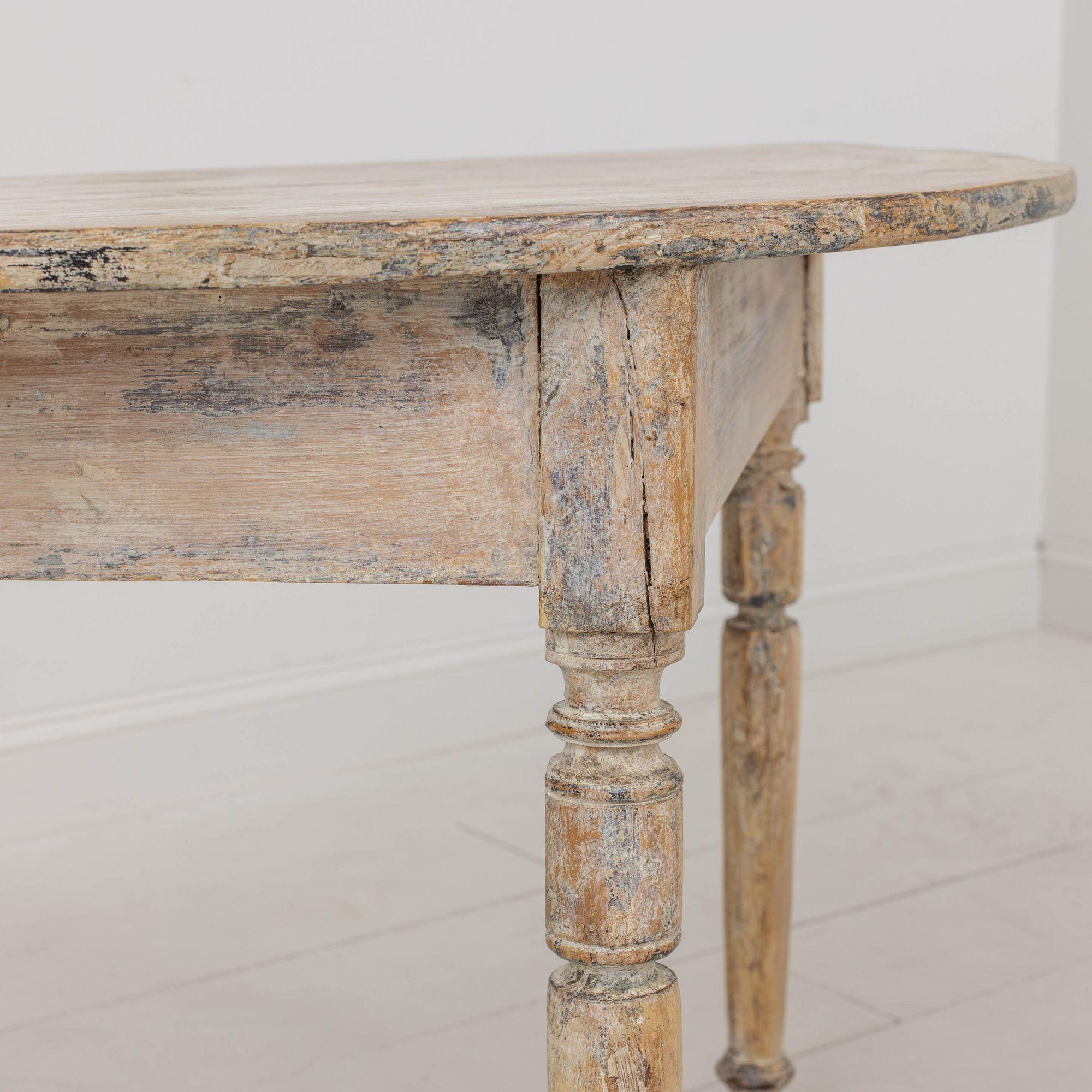 19th c. Swedish Pair of Demilune Console Tables in Original Paint For Sale 3