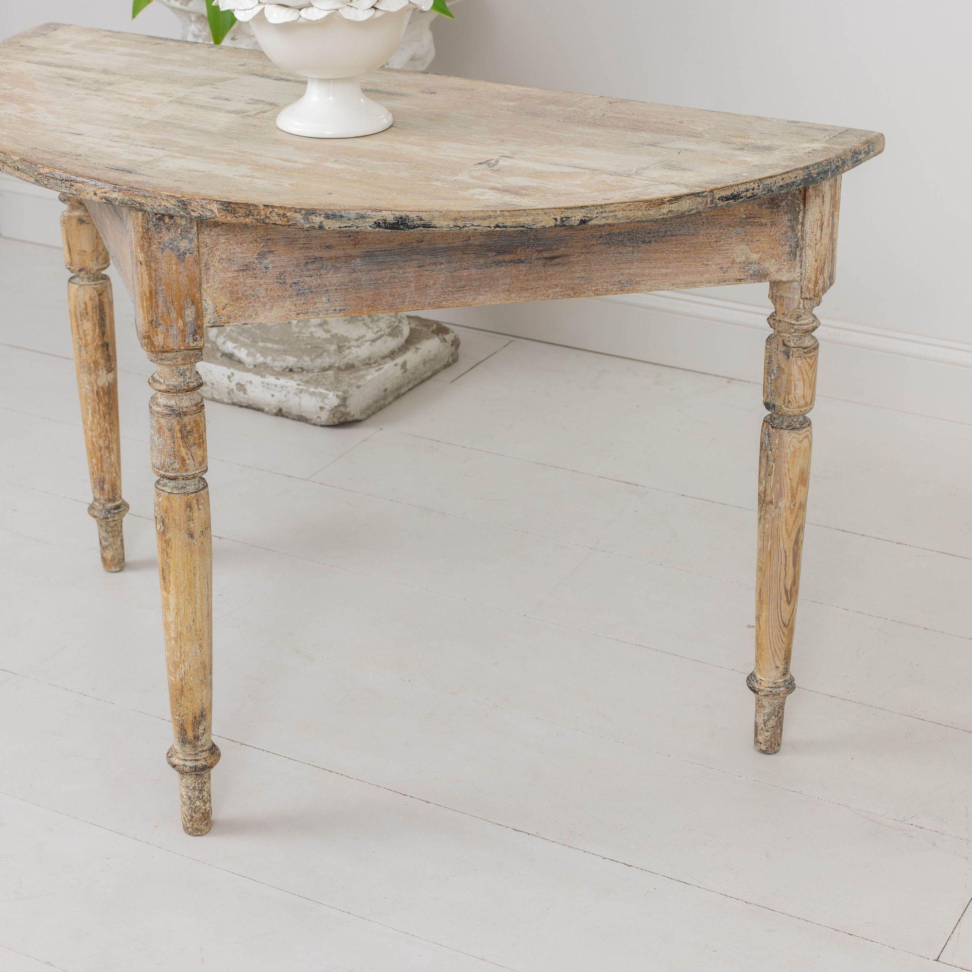 19th c. Swedish Pair of Demilune Console Tables in Original Paint For Sale 6