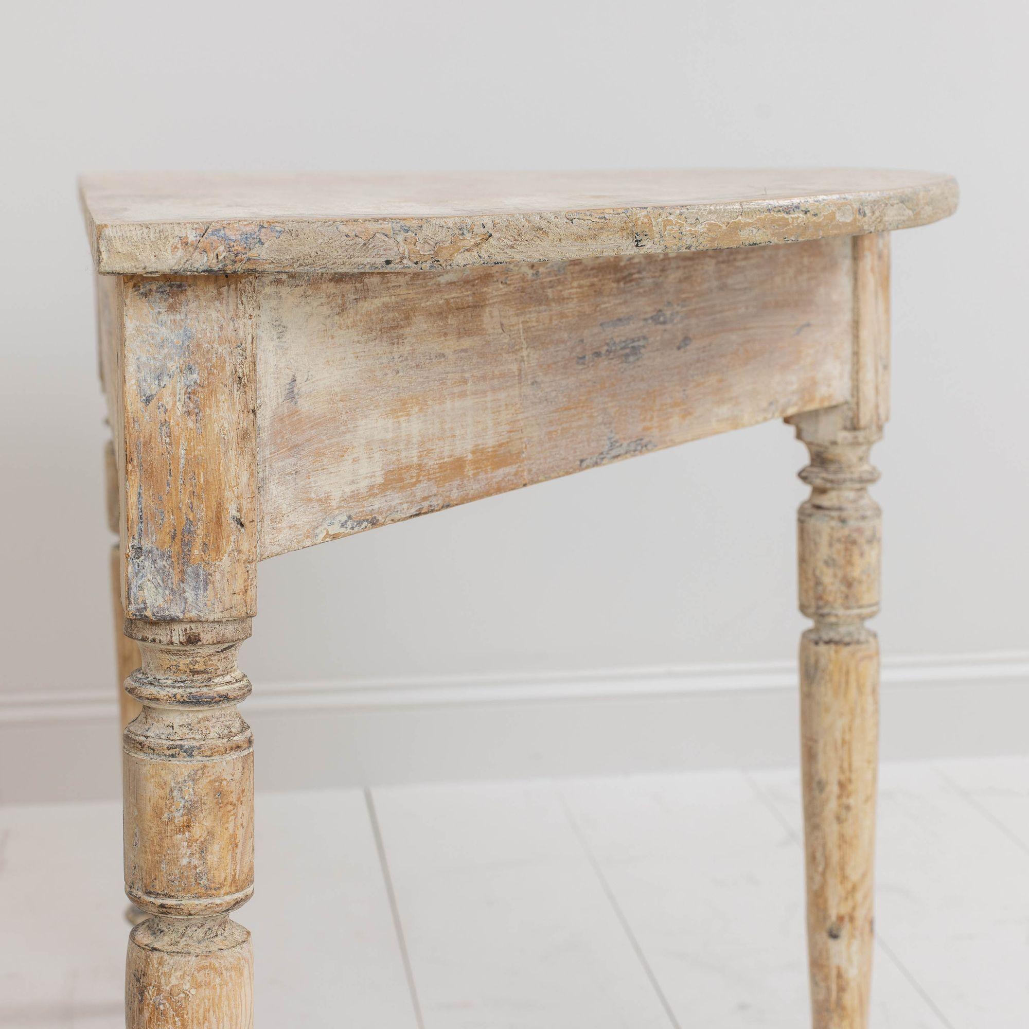 19th c. Swedish Pair of Demilune Console Tables in Original Paint For Sale 7