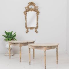 19th c. Swedish Pair of Demilune Console Tables in Original Paint