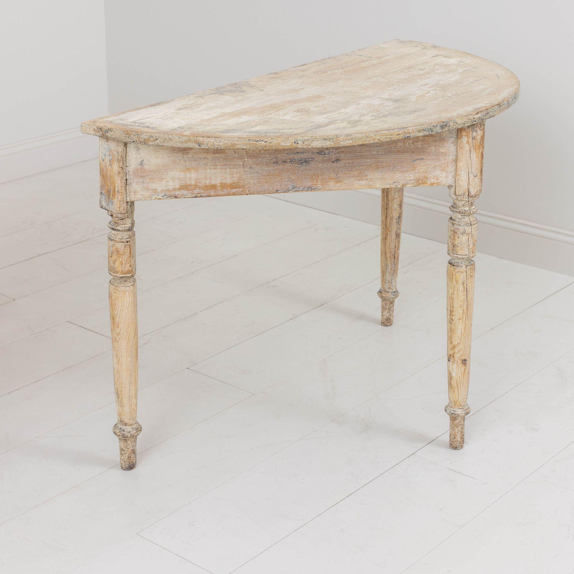 19th Century 19th c. Swedish Pair of Demilune Console Tables in Original Paint For Sale