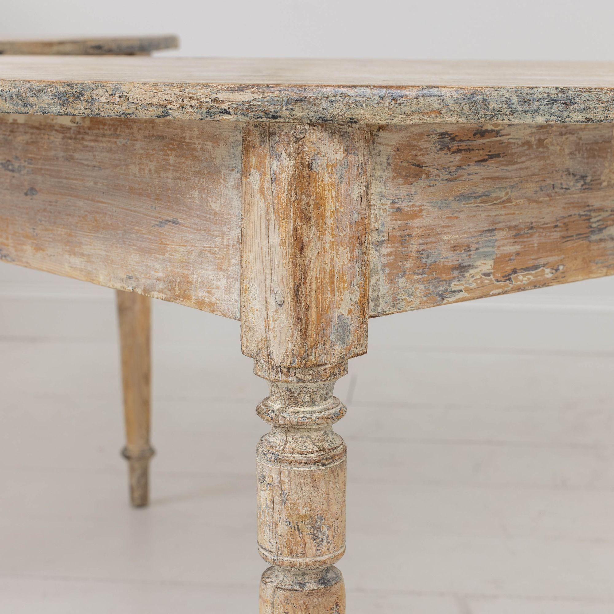 19th c. Swedish Pair of Demilune Console Tables in Original Paint For Sale 2