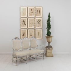 siglo XIX Sillón o sofá-banco rococó sueco en pintura original