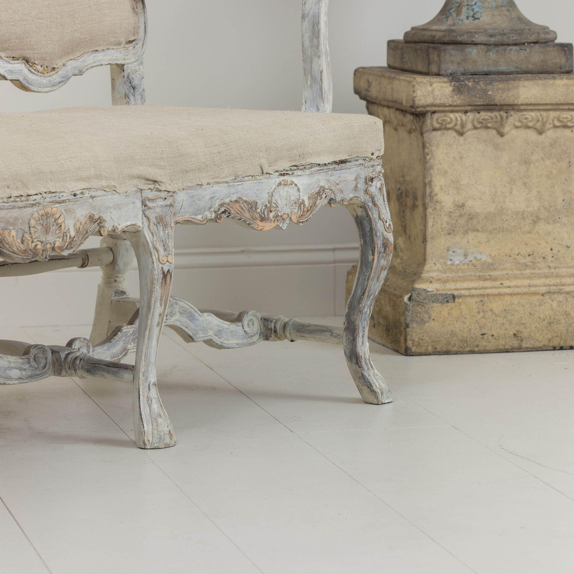19th Century 19th c. Swedish Rococo Settee or Sofa Bench in Original Paint For Sale