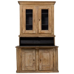 19th c. Swedish Secretary with Vitrine Library in Original Paint