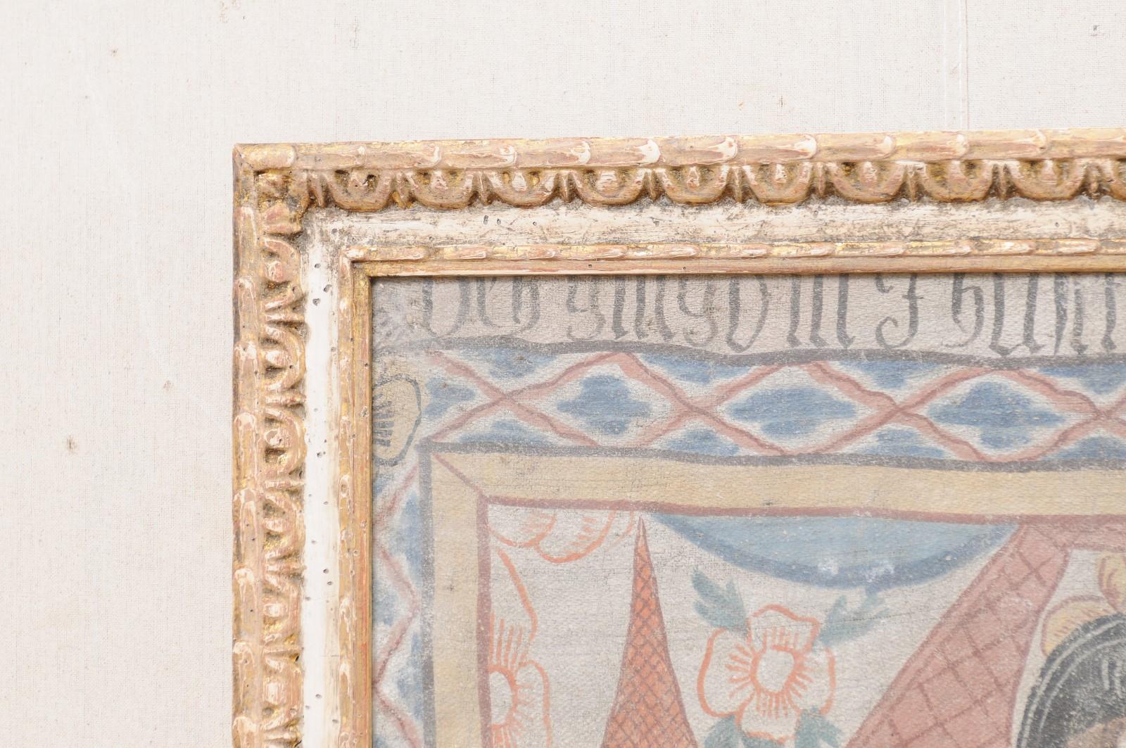 Schwedisches Textil-Set aus dem 19. Jahrhundert in Ei-n-Dunten- geschnitztem Holzrahmen im Angebot 3