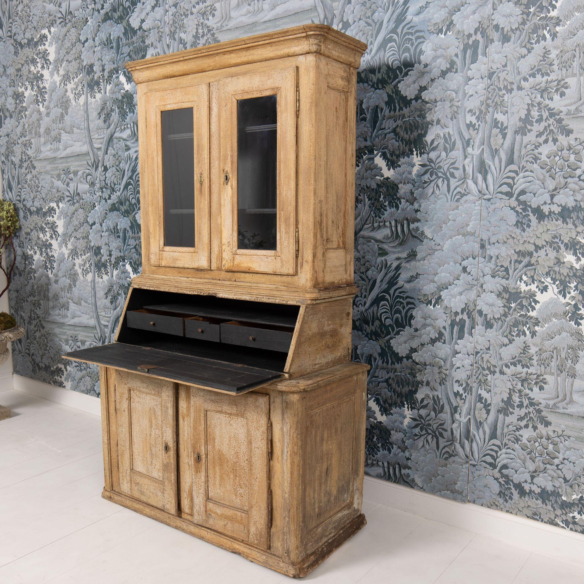 19th c. Swedish Secretary with Vitrine Library in Original Paint For Sale 7