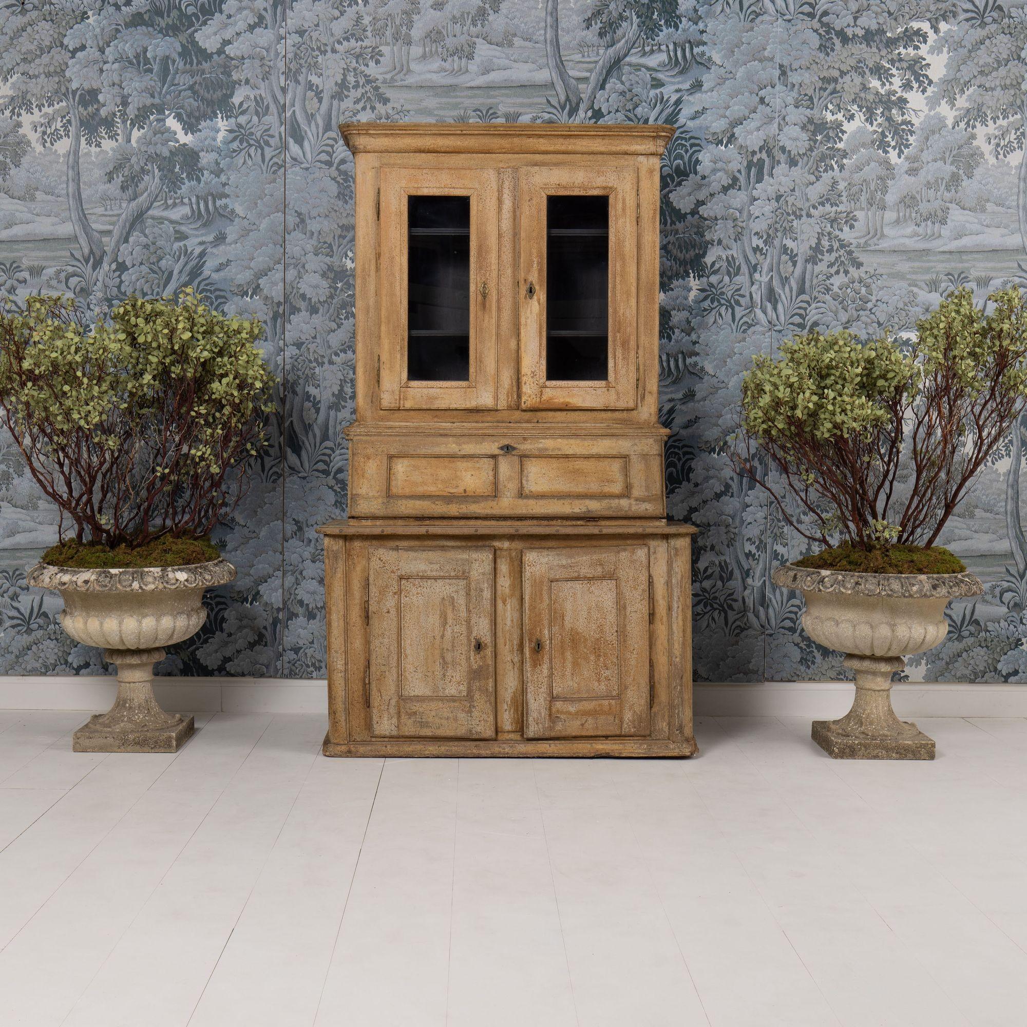 Gustavian 19th c. Swedish Secretary with Vitrine Library in Original Paint For Sale