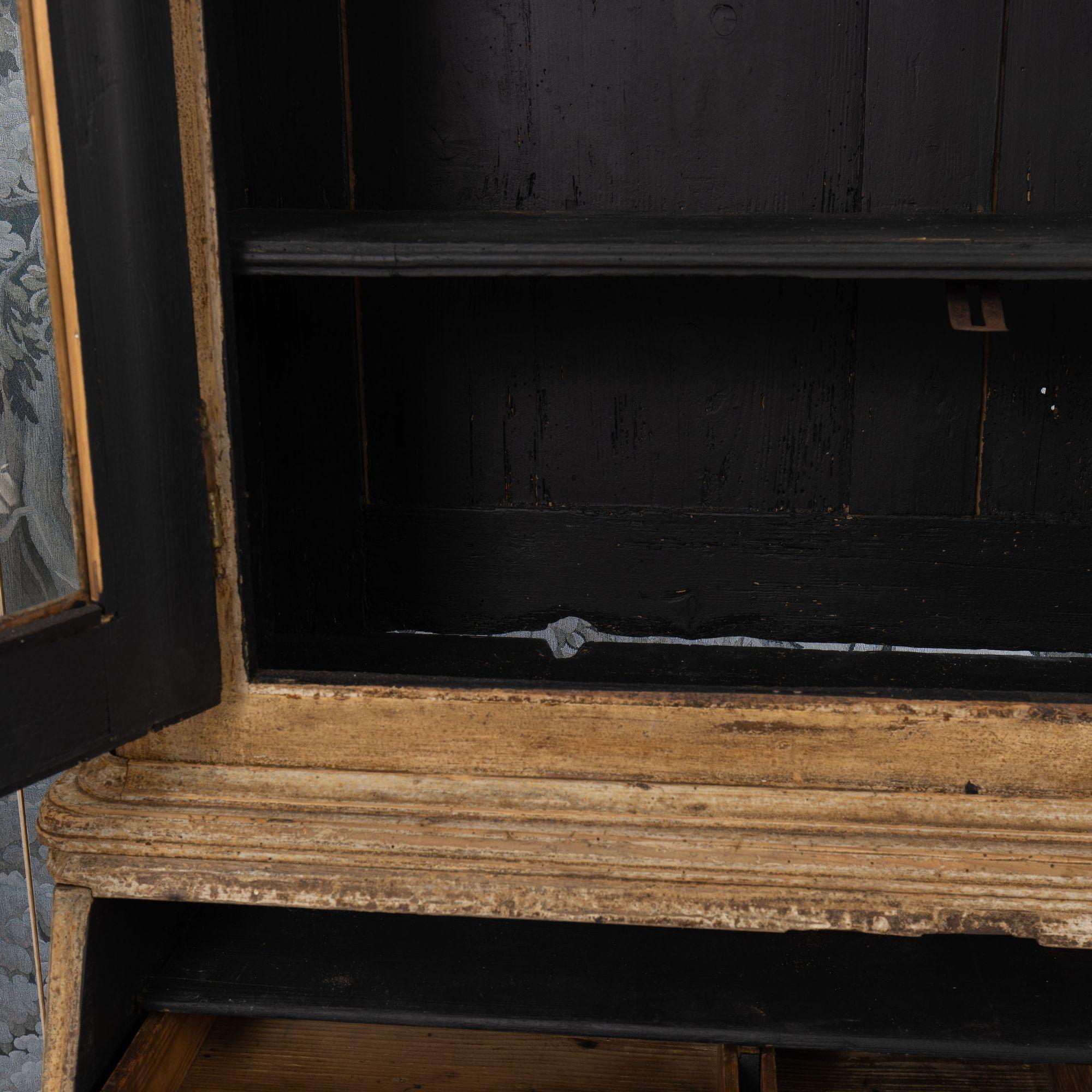 Wood 19th c. Swedish Secretary with Vitrine Library in Original Paint For Sale