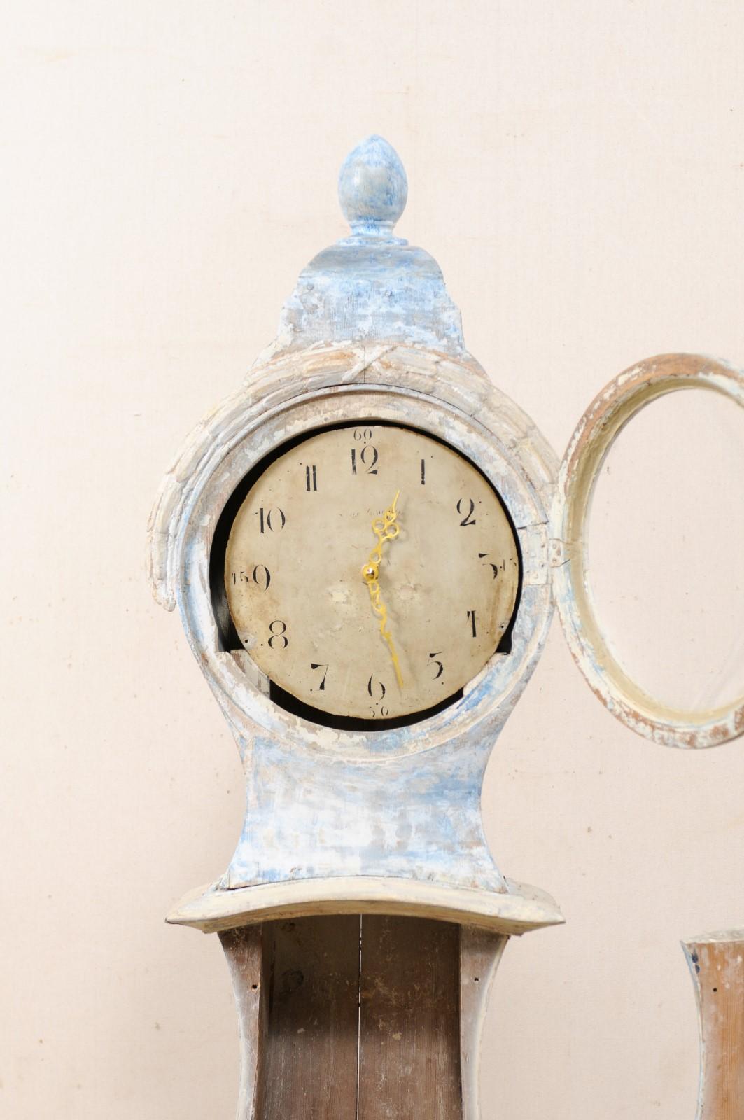 19th Century Swedish Wood Floor Clock with Scraped Finish & New Quartz Movement For Sale 1