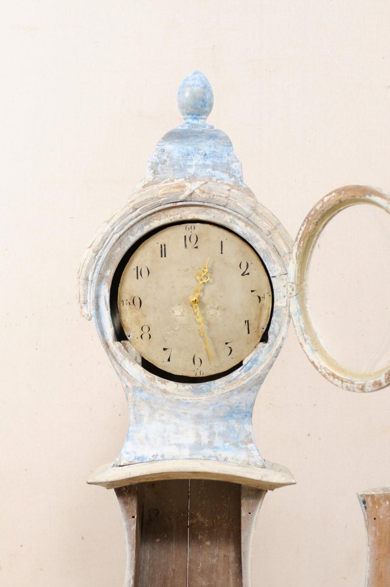 19th Century Swedish Wood Floor Clock with Scraped Finish & New Quartz Movement For Sale 4