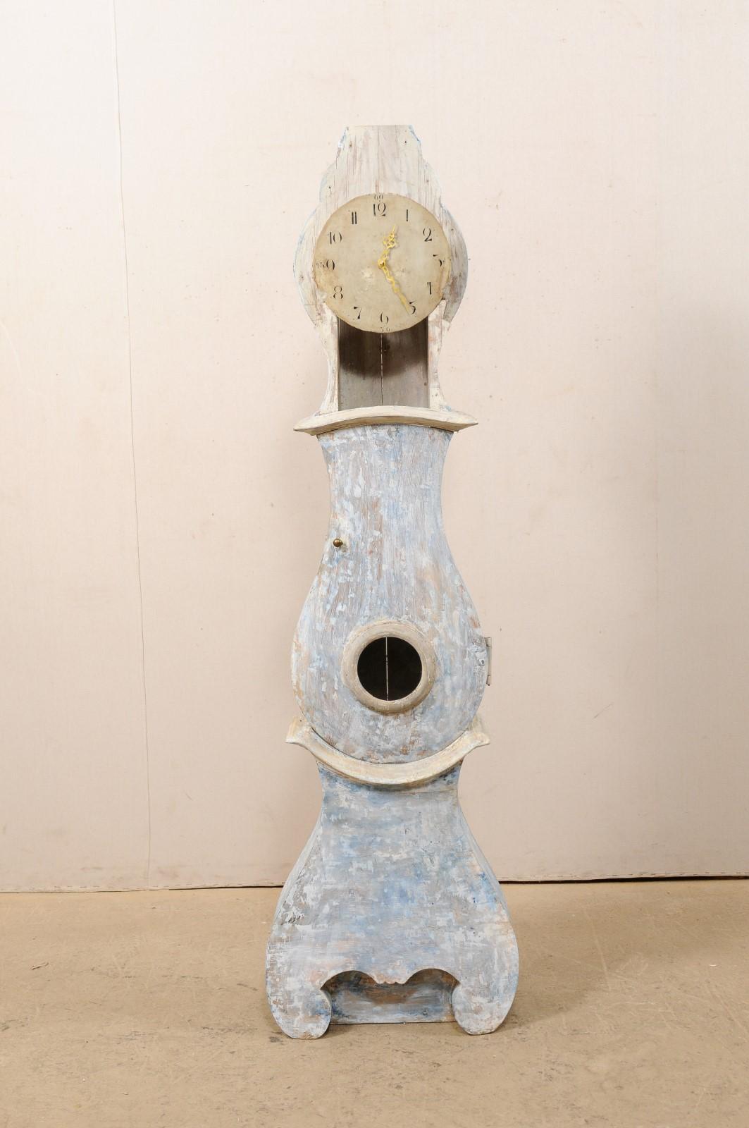 19th Century Swedish Wood Floor Clock with Scraped Finish & New Quartz Movement For Sale 2