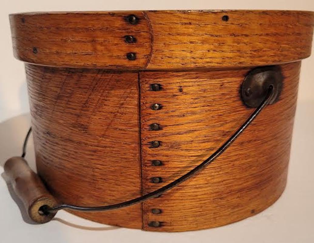This amazing 19Th c swing handled signed maker and Boston,Mass origin is in fine as found condition.This signed pantry box is in great tight condition.