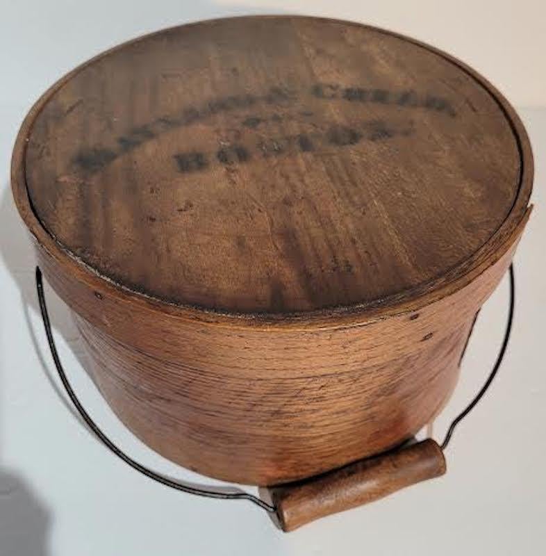 19th C  Swing Handled Pantry Box - Signed Boston In Good Condition In Los Angeles, CA